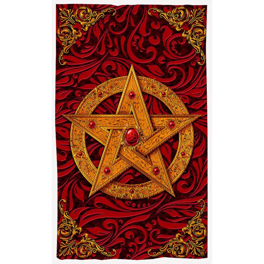 Pentacle Blackout Curtains, Long Window Panels, Witchy Art Print, Wiccan Room Decor, Funky and Eclectic Home Decor - Red - Abysm Internal