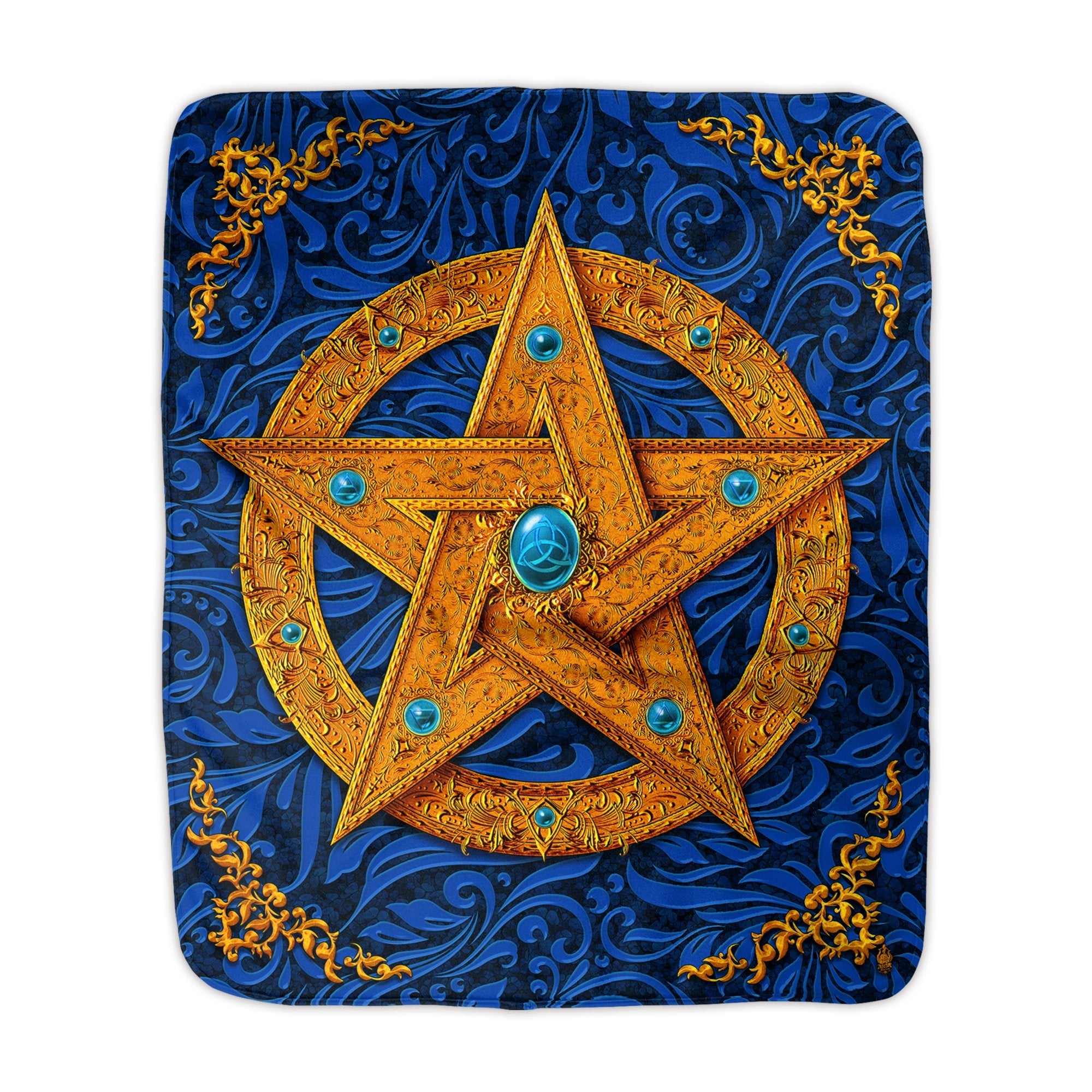 Pentacle Throw Fleece Blanket, Wiccan and Pagan Decor, Witchy Room - Blue - Abysm Internal