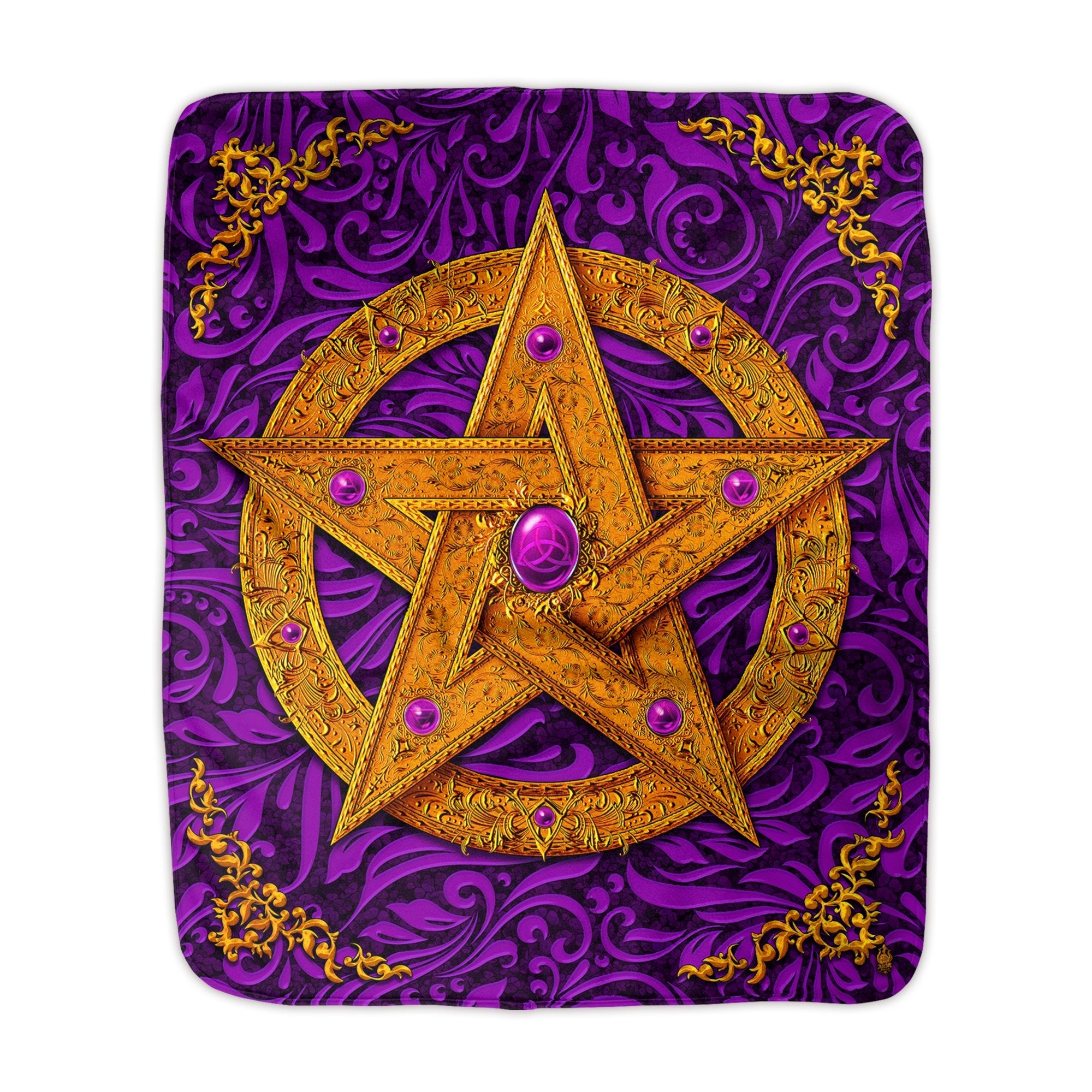 Pentacle Throw Fleece Blanket, Wiccan and Pagan Decor, Witchy Room - Purple - Abysm Internal