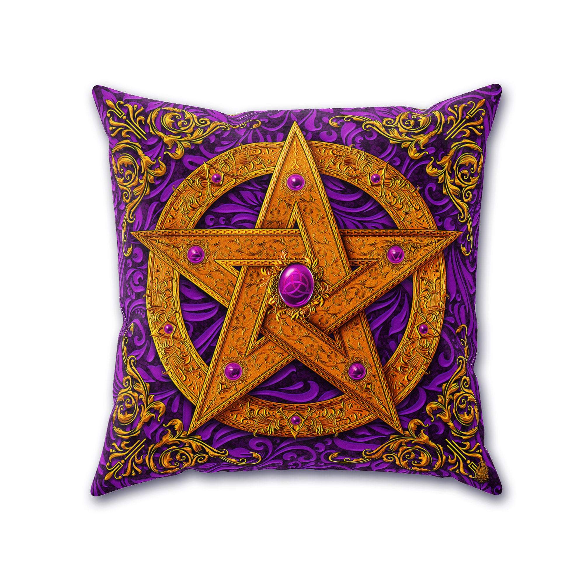 Pentacle Throw Pillow, Decorative Accent Cushion, Wicca, Witchy Room Decor, Pagan Art, Funky and Eclectic Home - Purple - Abysm Internal