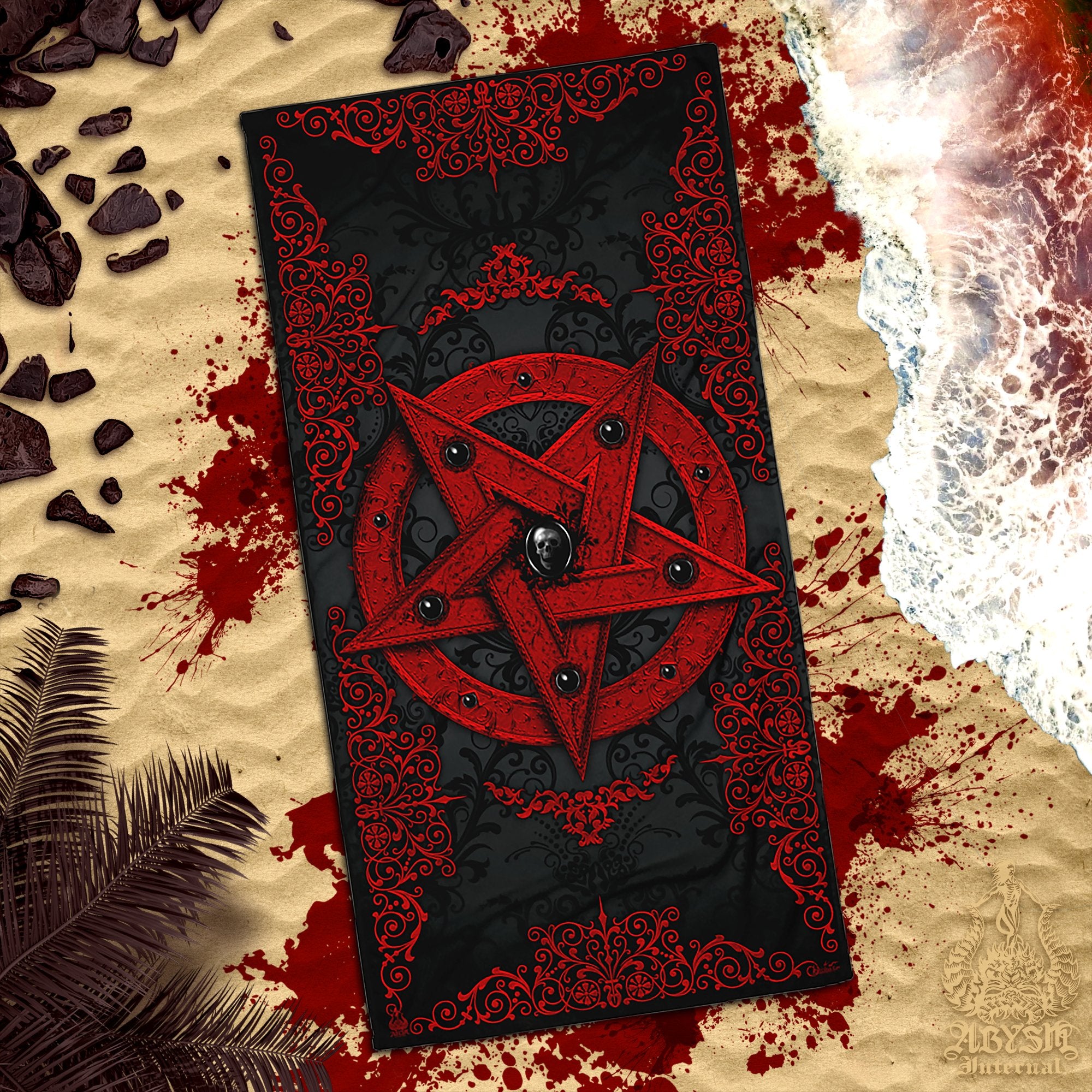 Pentagram Beach Towel, Satanic Gift - 3 Colors, Red, Silver and Gold - Abysm Internal
