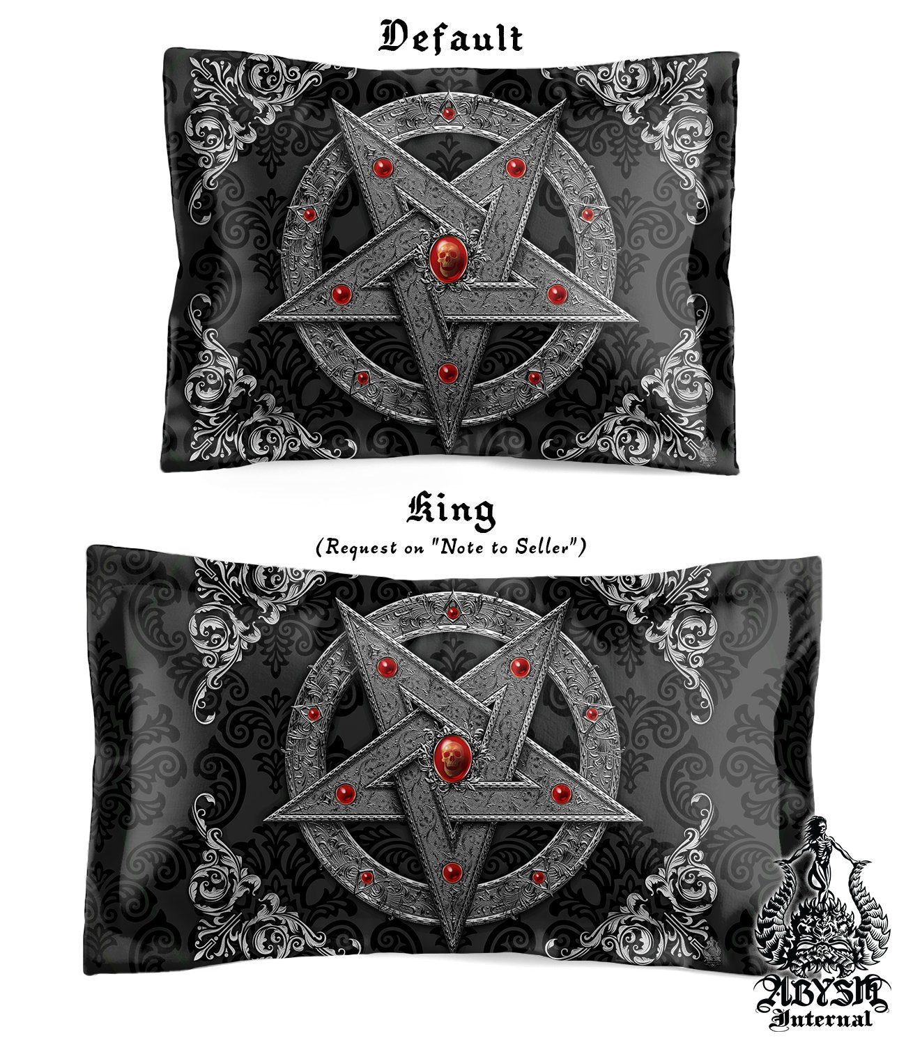 Pentagram Bedding Set, Comforter and Duvet, Gothic Bed Cover and Bedroom Decor, King, Queen and Twin Size - Silver - Abysm Internal