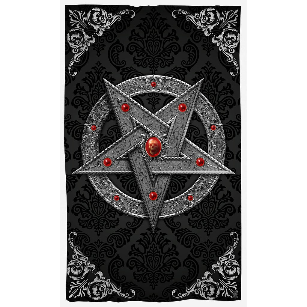 Pentagram Blackout Curtains, Long Window Panels, Satanic Goth Home Decor, Art Print - Silver - Abysm Internal