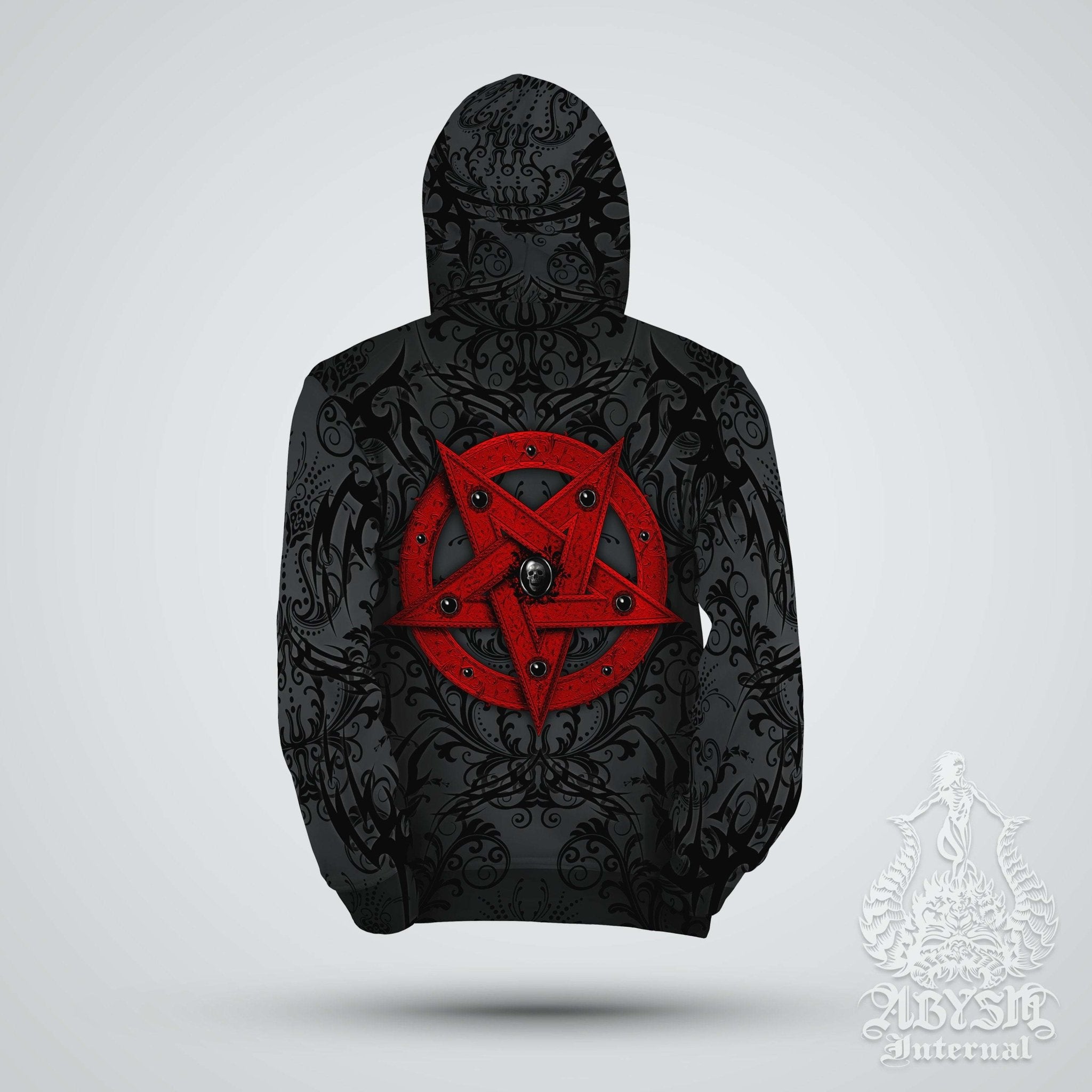 Pentagram Hoodie, Black Metal Streetwear, Gothic Sweater, Satanic Goth Outfit, Alternative Clothing, Unisex - Red Black - Abysm Internal