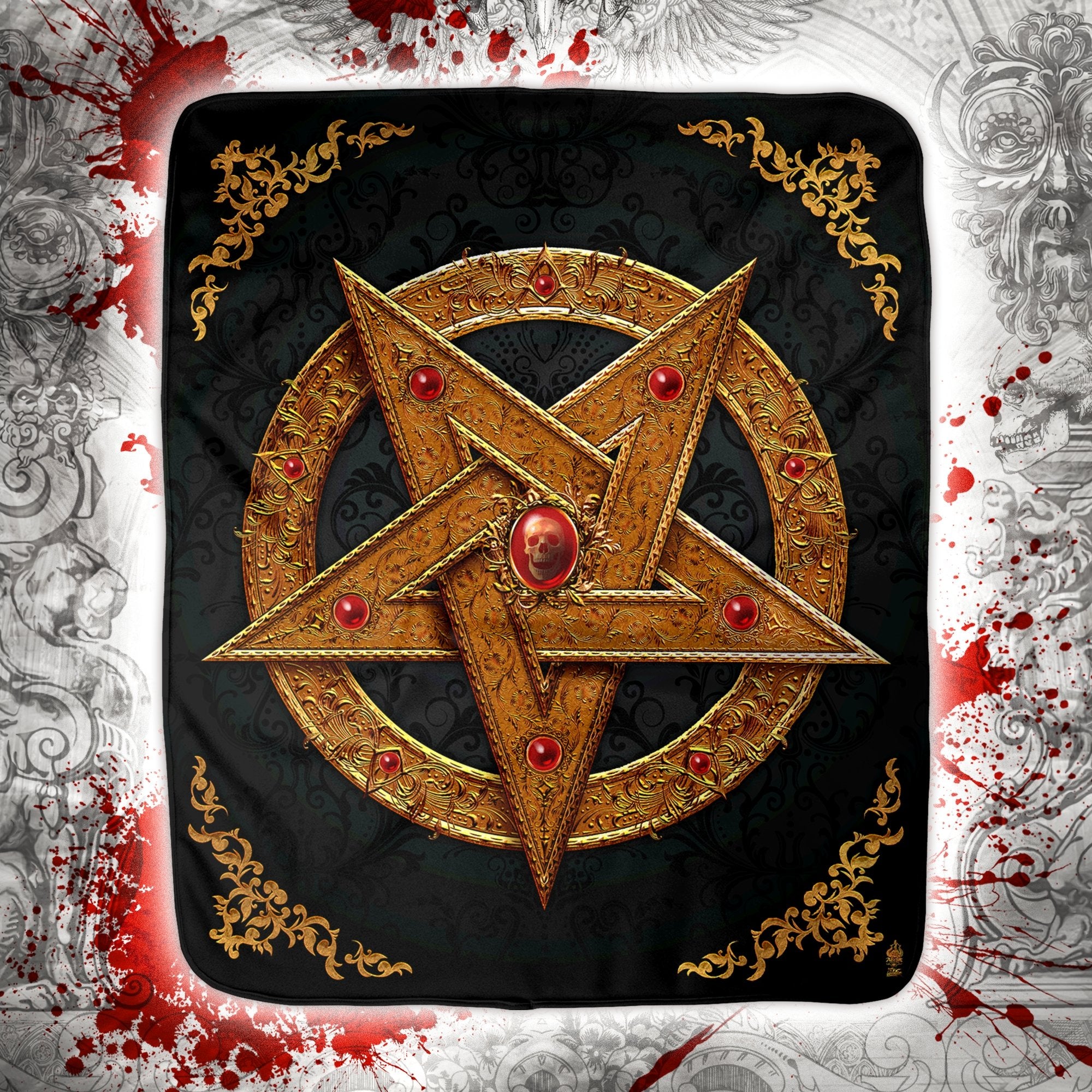 Pentagram, Satanic Throw Fleece Blanket, Occult & Gothic Home Decor, Alternative Art Gift - Gold - Abysm Internal