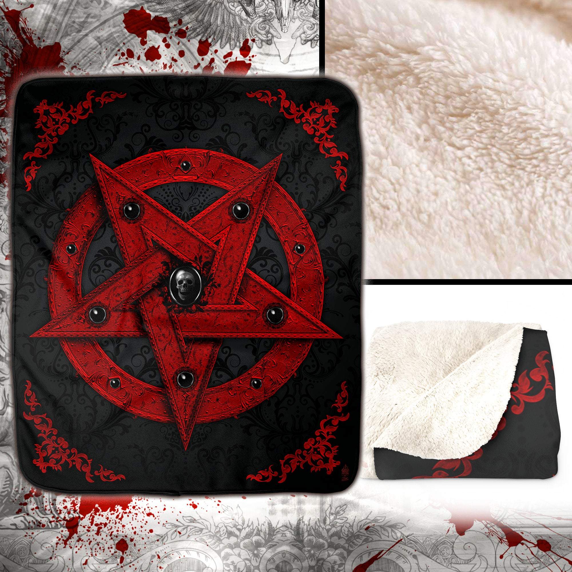 Pentagram, Satanic Throw Fleece Blanket, Occult & Gothic Home Decor, Alternative Art Gift - Red - Abysm Internal
