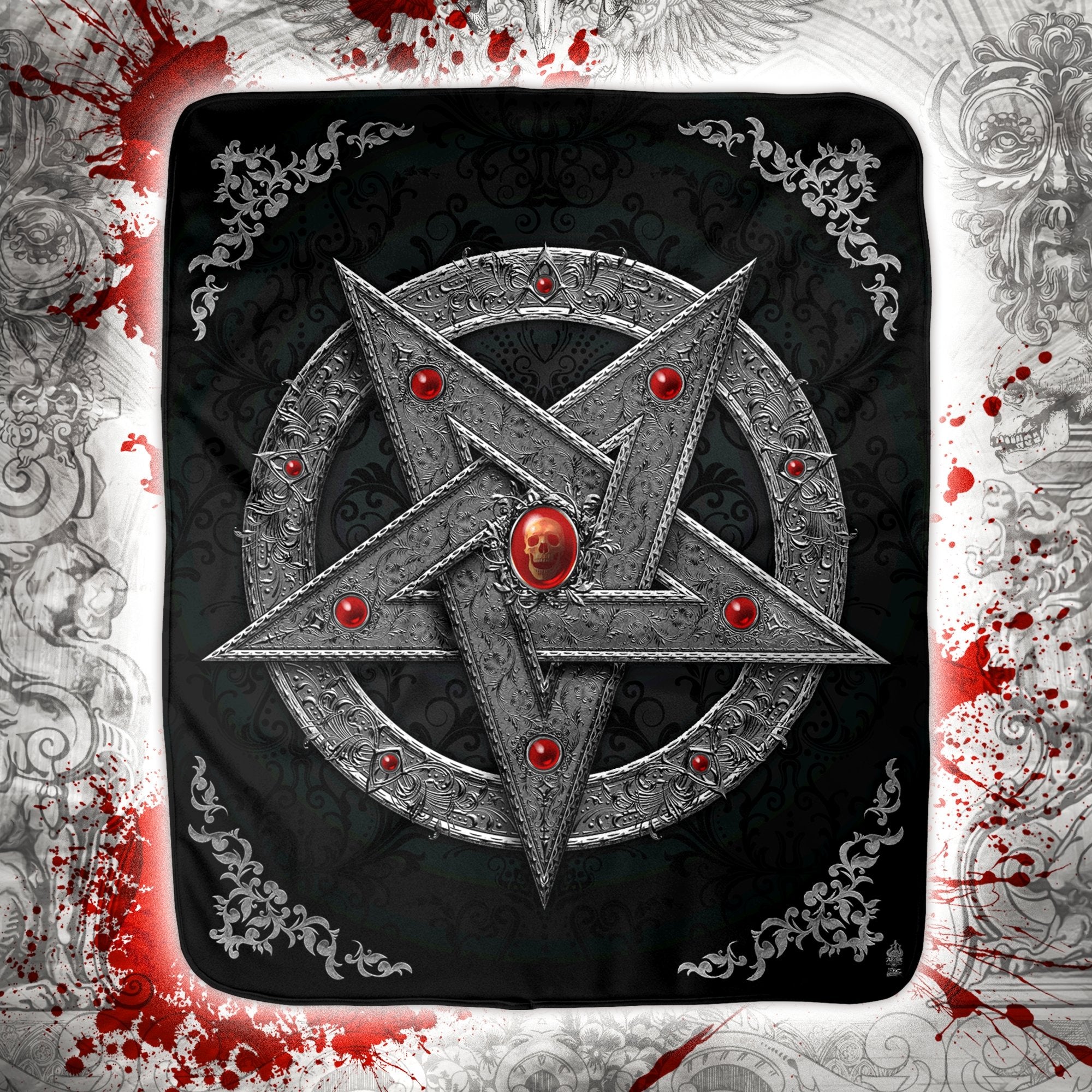 Pentagram, Satanic Throw Fleece Blanket, Occult & Gothic Home Decor, Alternative Art Gift - Silver - Abysm Internal