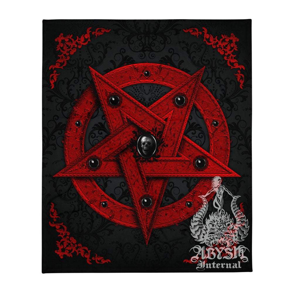 Pentagram Tapestry, Occult Wall Hanging, Satanic Home Decor, Art Print - Red - Abysm Internal