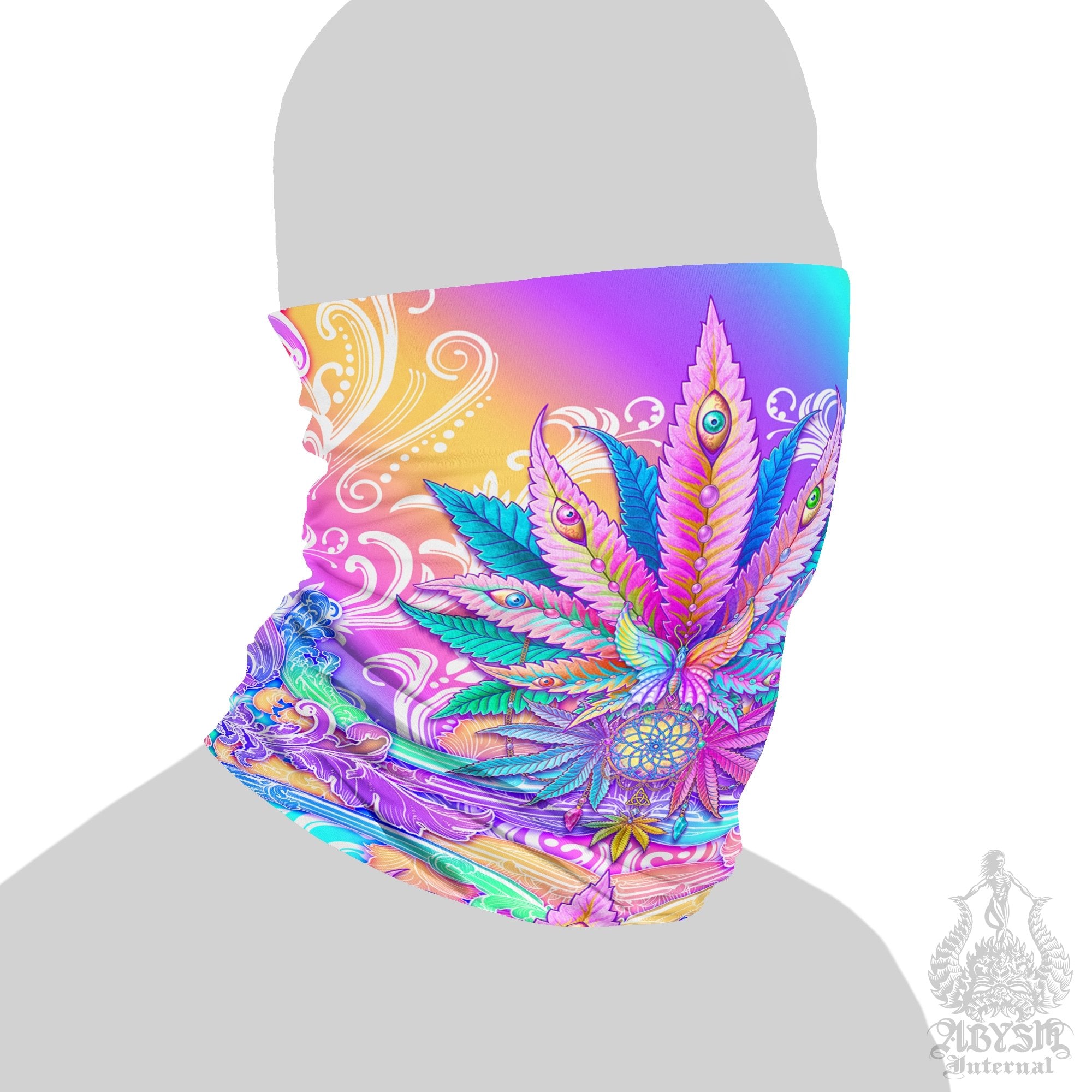 Pink Weed Neck Gaiter, Cannabis Face Mask, Pastel Marijuana Head Covering, Psychedelic Festival Outfit, 420 Gift - Aesthetic - Abysm Internal
