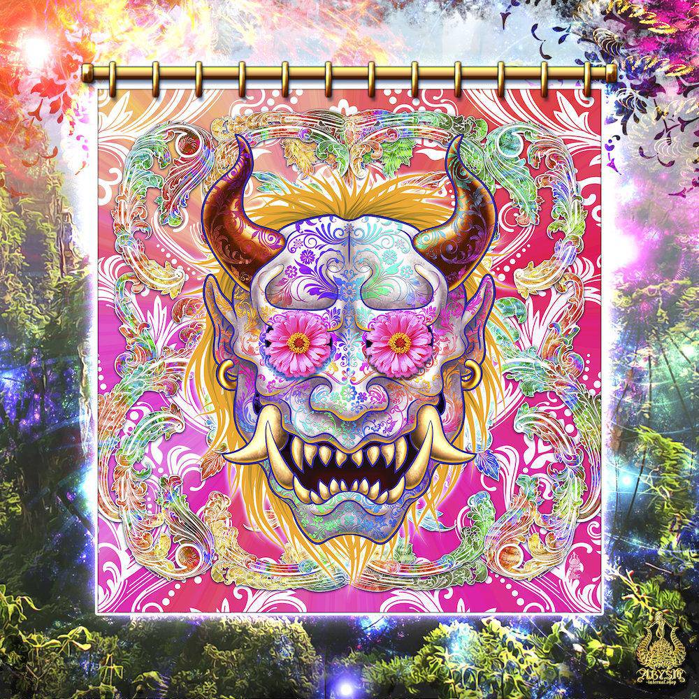 Psy Shower Curtain, Oni Bathroom Decor, Psychedelic, Japanese Demon - Abysm Internal