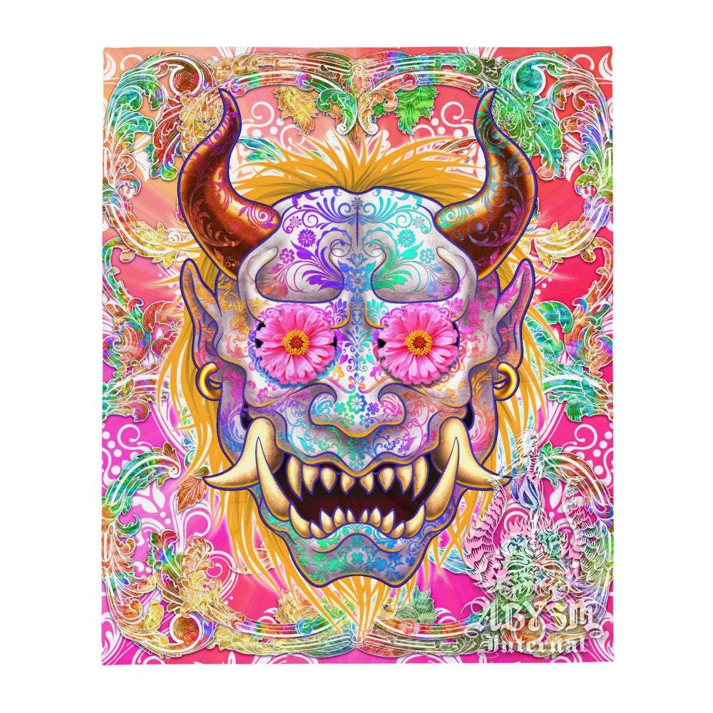 Psy Tapestry, Psychedelic Art Print, Japanese Demon - Colorful Oni - Abysm Internal