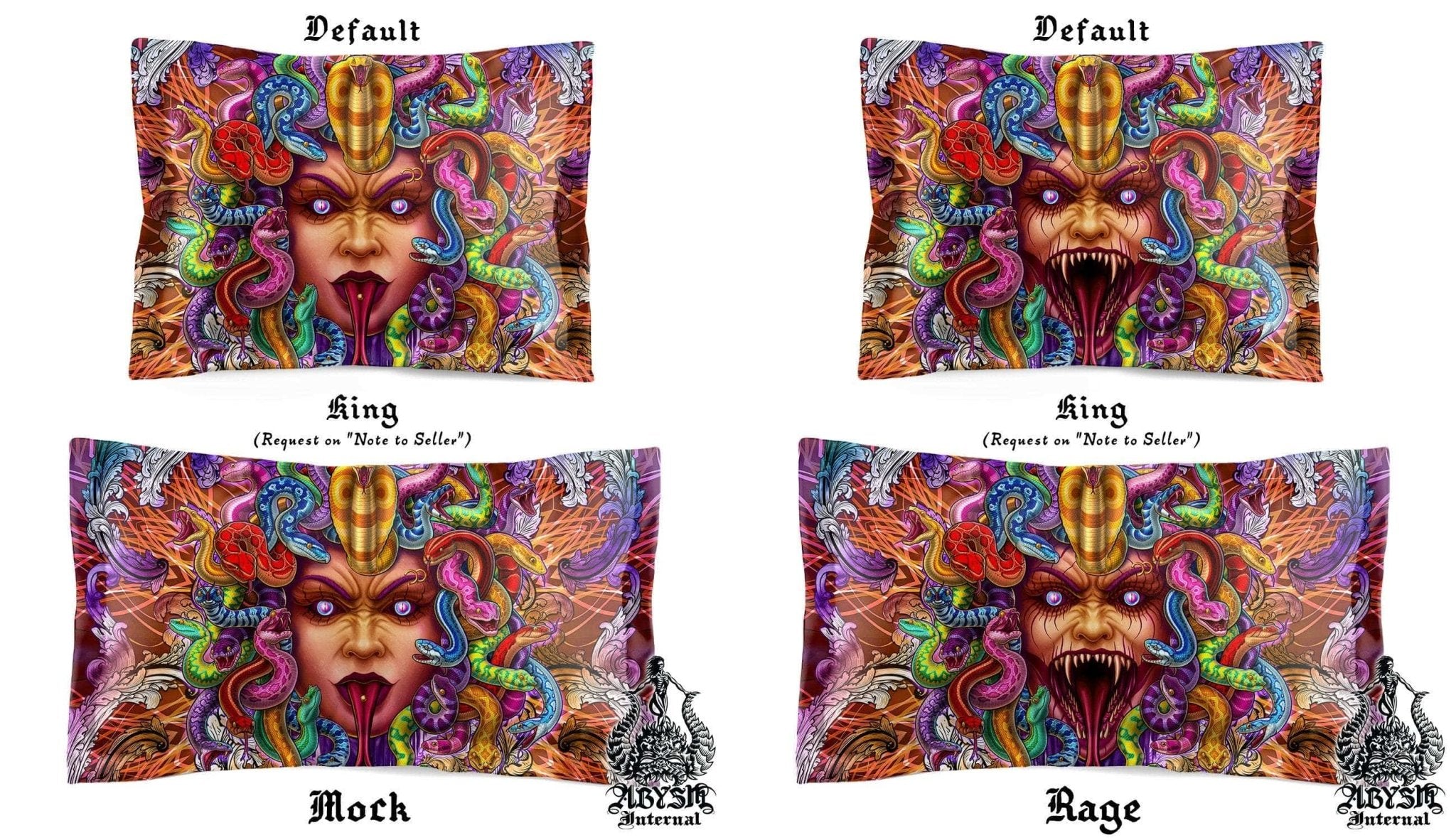 Psychedelic Bedding Set, Comforter and Duvet, Indie Bed Cover and Bedroom Decor, King, Queen and Twin Size - Medusa, 2 Faces - Abysm Internal