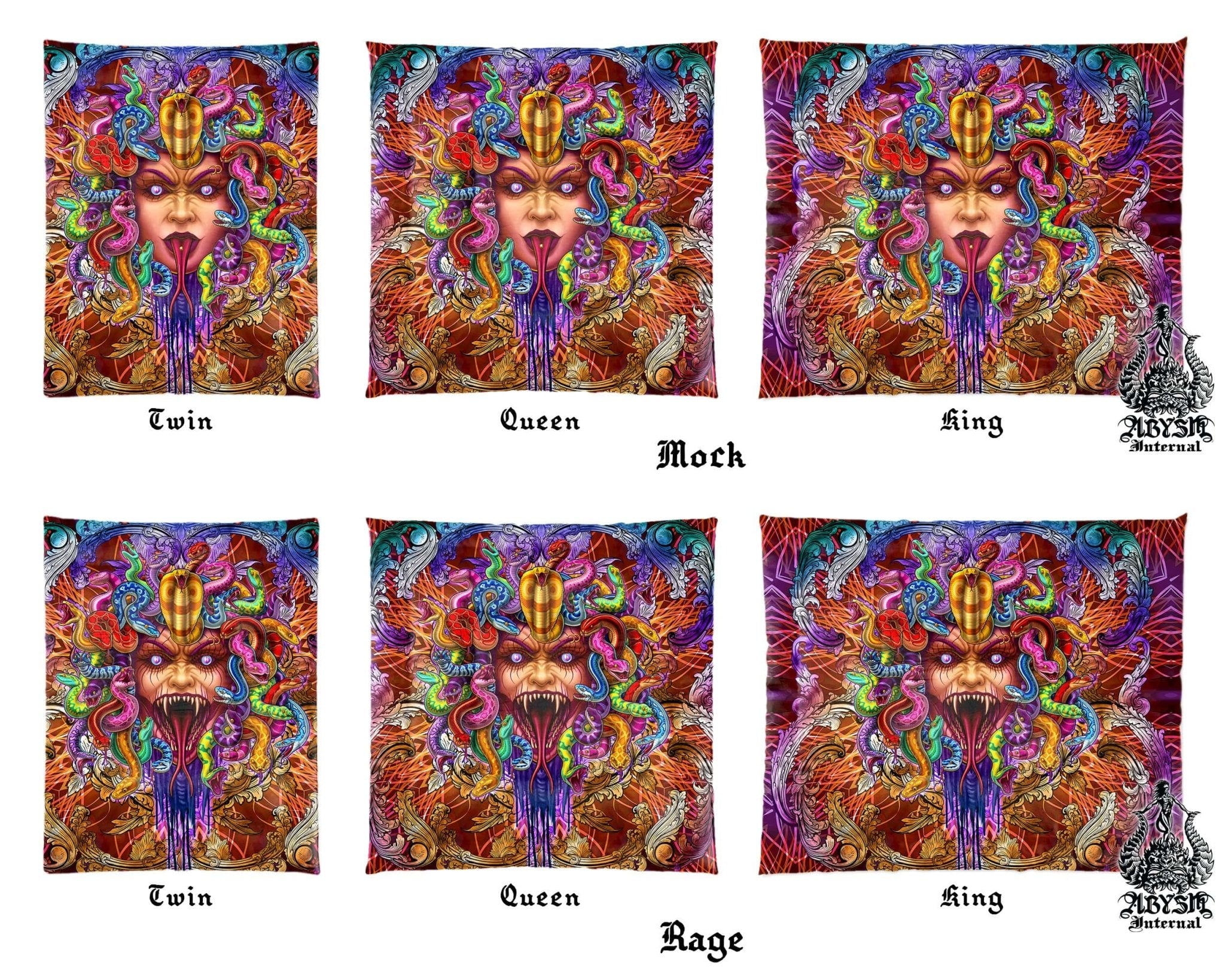 Psychedelic Bedding Set, Comforter and Duvet, Indie Bed Cover and Bedroom Decor, King, Queen and Twin Size - Medusa, 2 Faces - Abysm Internal