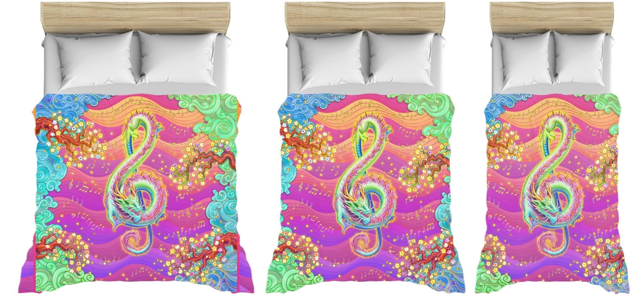 Psychedelic Bedding Set, Comforter and Duvet, Indie Bed Cover and Bedroom Decor, King, Queen and Twin Size - Neon Dragon, Kidcore - Abysm Internal