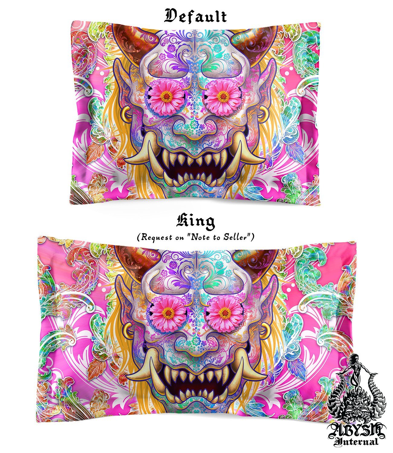 Psychedelic Bedding Set, Comforter and Duvet, Indie Indie Bed Cover and Bedroom Decor, King, Queen and Twin Size - Psy Oni, Japanese Demon - Abysm Internal