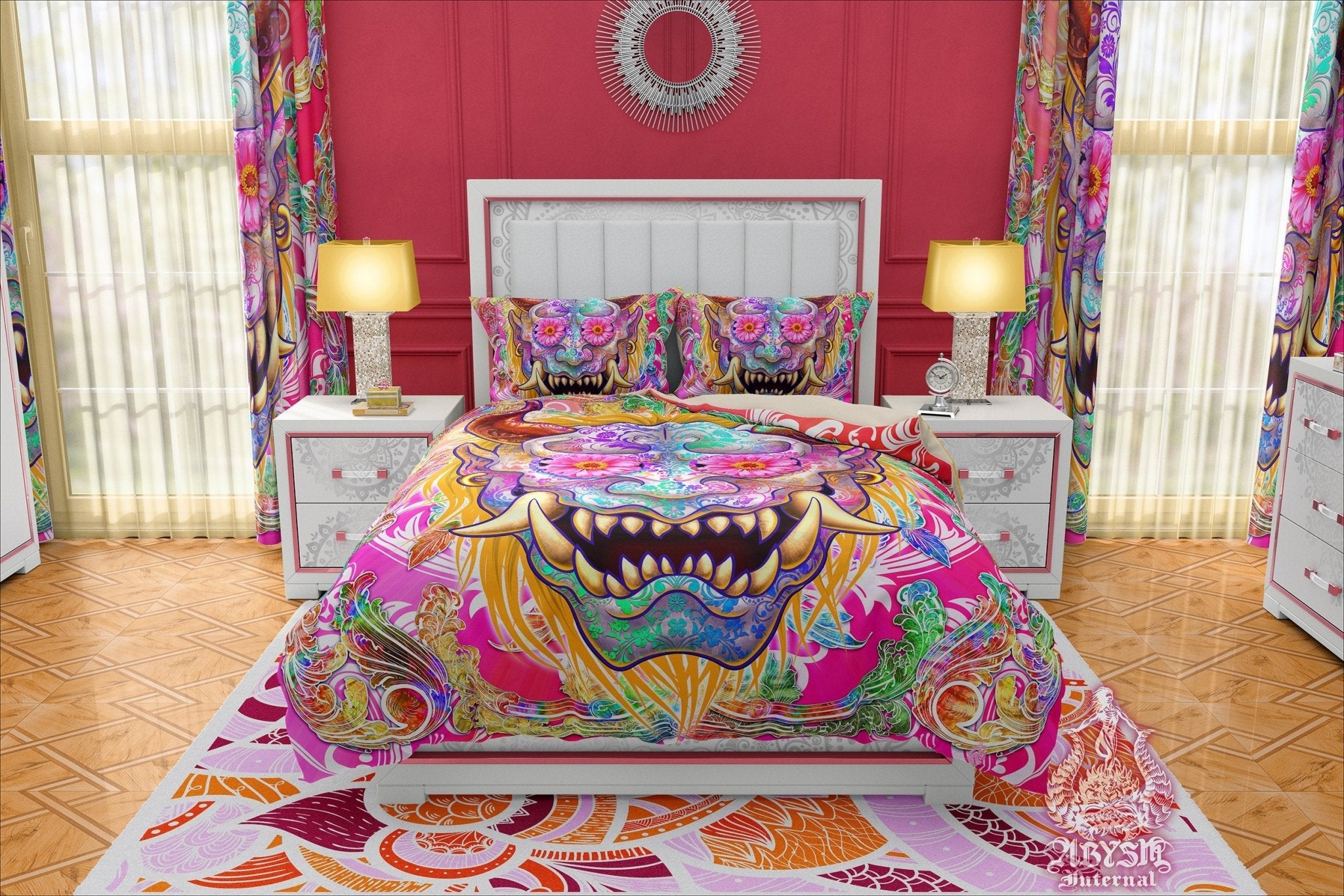 Psychedelic Bedding Set, Comforter and Duvet, Indie Indie Bed Cover and Bedroom Decor, King, Queen and Twin Size - Psy Oni, Japanese Demon - Abysm Internal