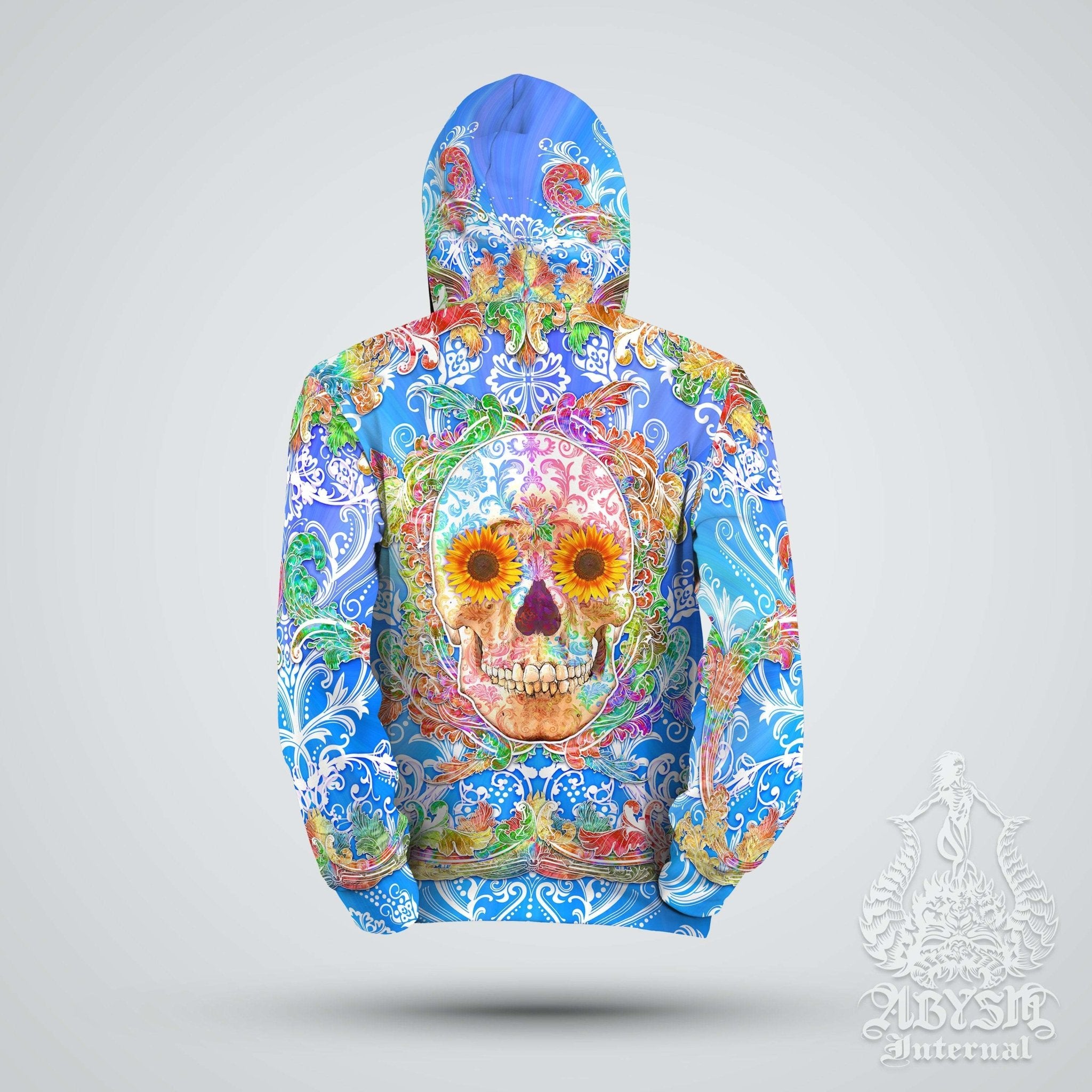 Psychedelic Hoodie, Festival Streetwear, Flashy Skull, Rave, Trippy Unisex - Psy Color - Abysm Internal