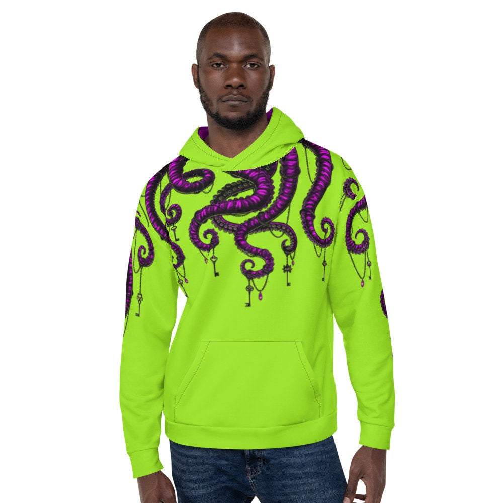 Psychedelic Hoodie, Trippy Streetwear, Rave Outfit, Festival Apparel, Alternative Clothing, Unisex - Neon Goth Octopus - Abysm Internal