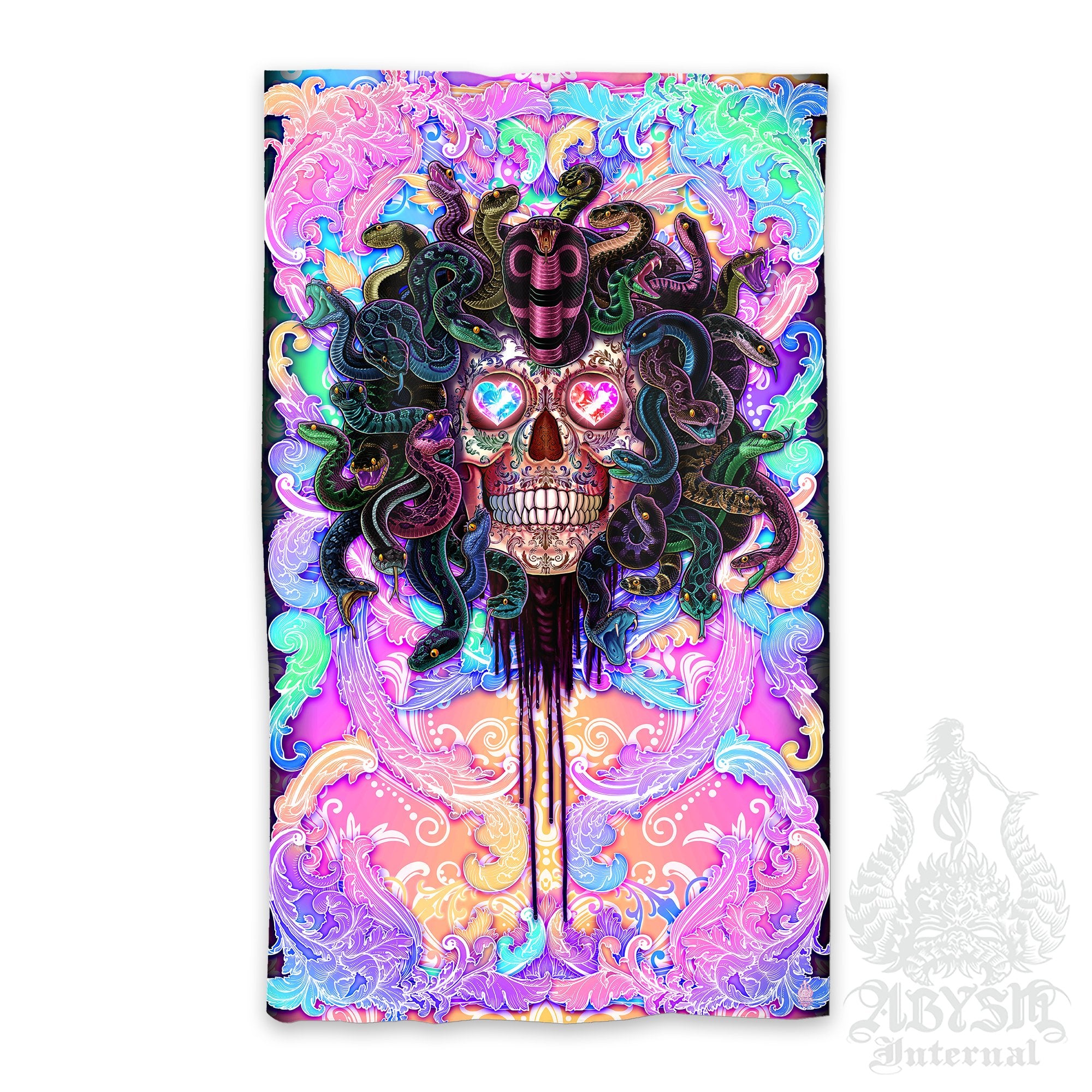 Psychedelic Medusa Curtains, 50x84' Printed Window Panels, Aesthetic Art Print, Gamer Room Decor, Funky Home Decor - Pastel Punk Black, Mocking - Abysm Internal