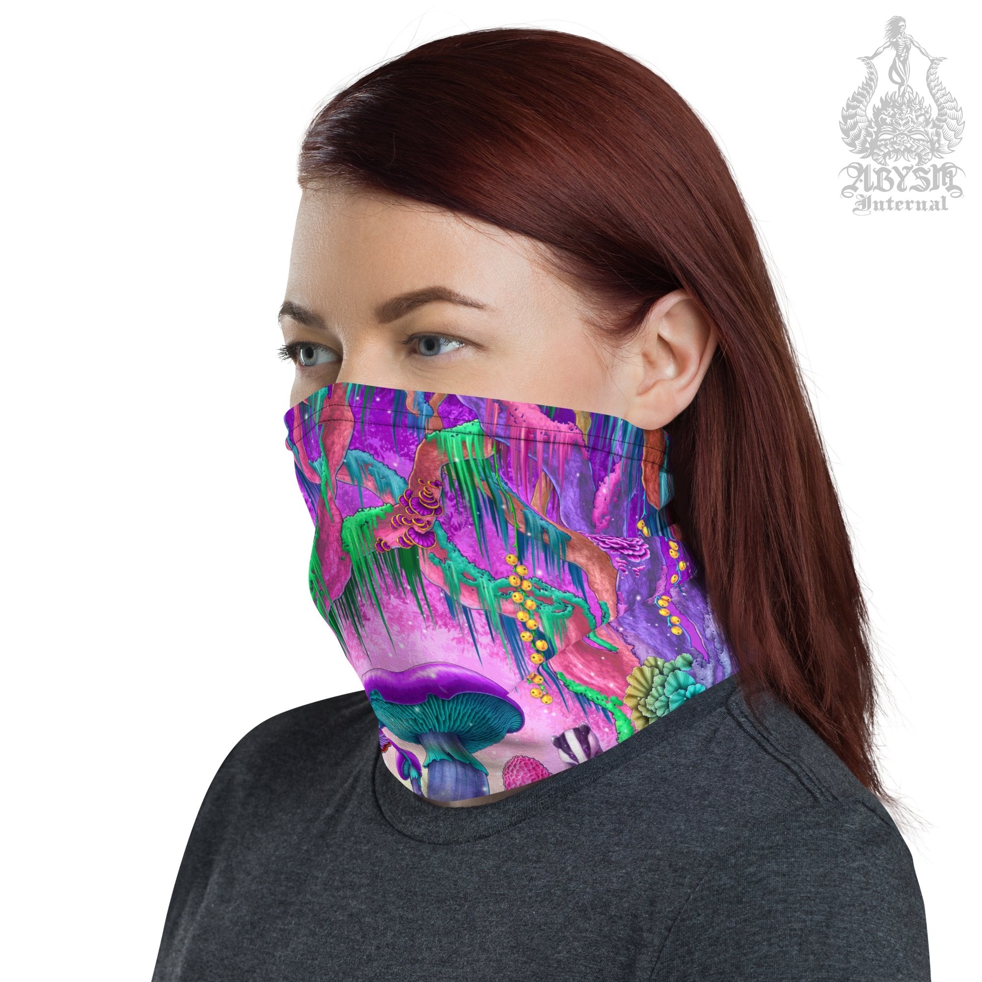 Psychedelic Mushrooms Neck Gaiter, Magic Shrooms Face Mask, Pastel Head Covering, Aesthetic Festival Outfit - Abysm Internal