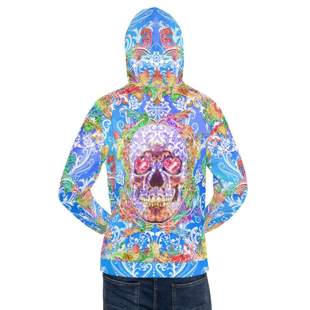 Psychedelic Skull Hoodie, Festival Streetwear, Kawaii Skull, Rave, Trippy Unisex - Psy Purple - Abysm Internal