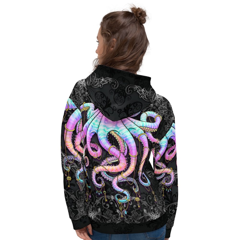 Rave Hoodie, Psychedelic Streetwear, Trippy Rave Outfit, Festival Sweater, Aesthetic Clothing, Unisex - Pastel Punk Dark Octopus - Abysm Internal