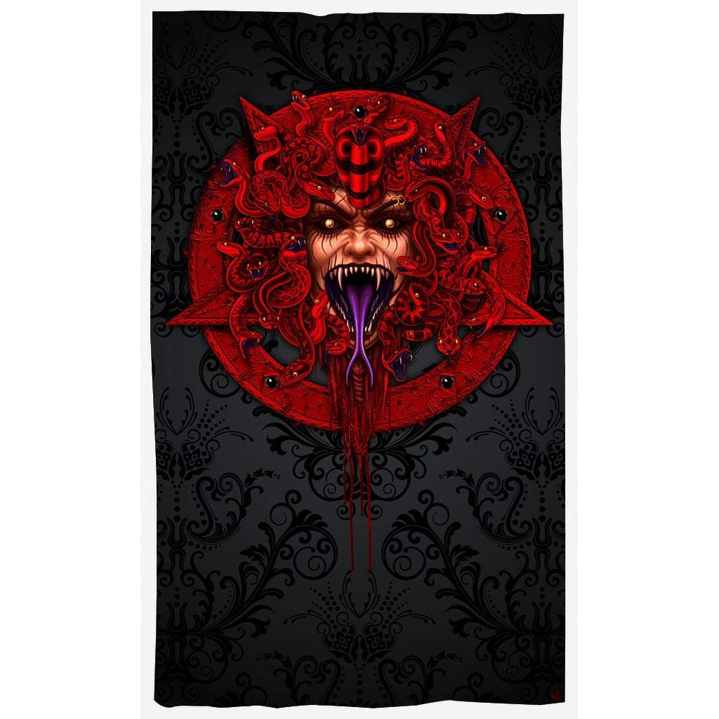 Red Demon Medusa Blackout Curtains, Satanic Long Window Panels, Red Pentagram, Gothic Home Decor, Art Print - Snakes, Enraged - Abysm Internal