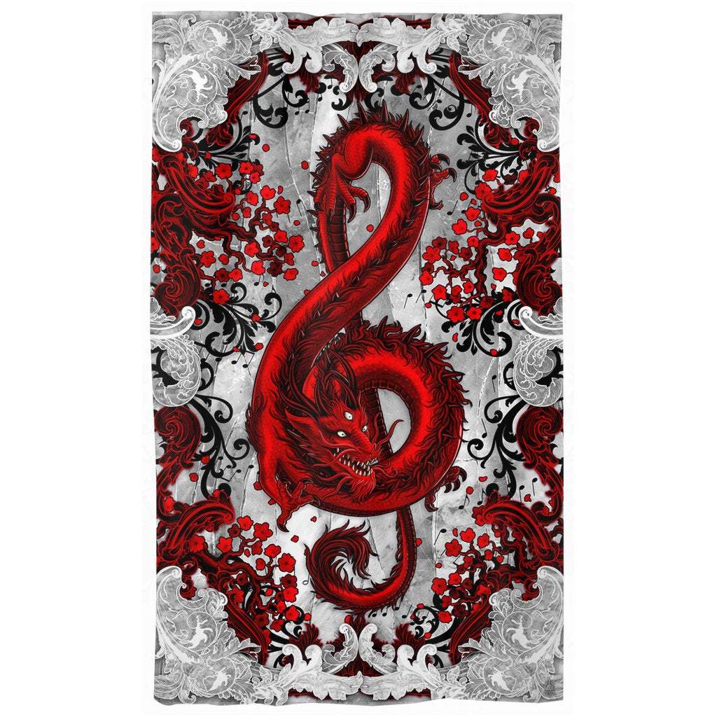 Red Dragon Blackout Curtains, Long Window Panels, Treble Clef, Music Art Print, Gothic Home Decor - Bloody White Goth - Abysm Internal