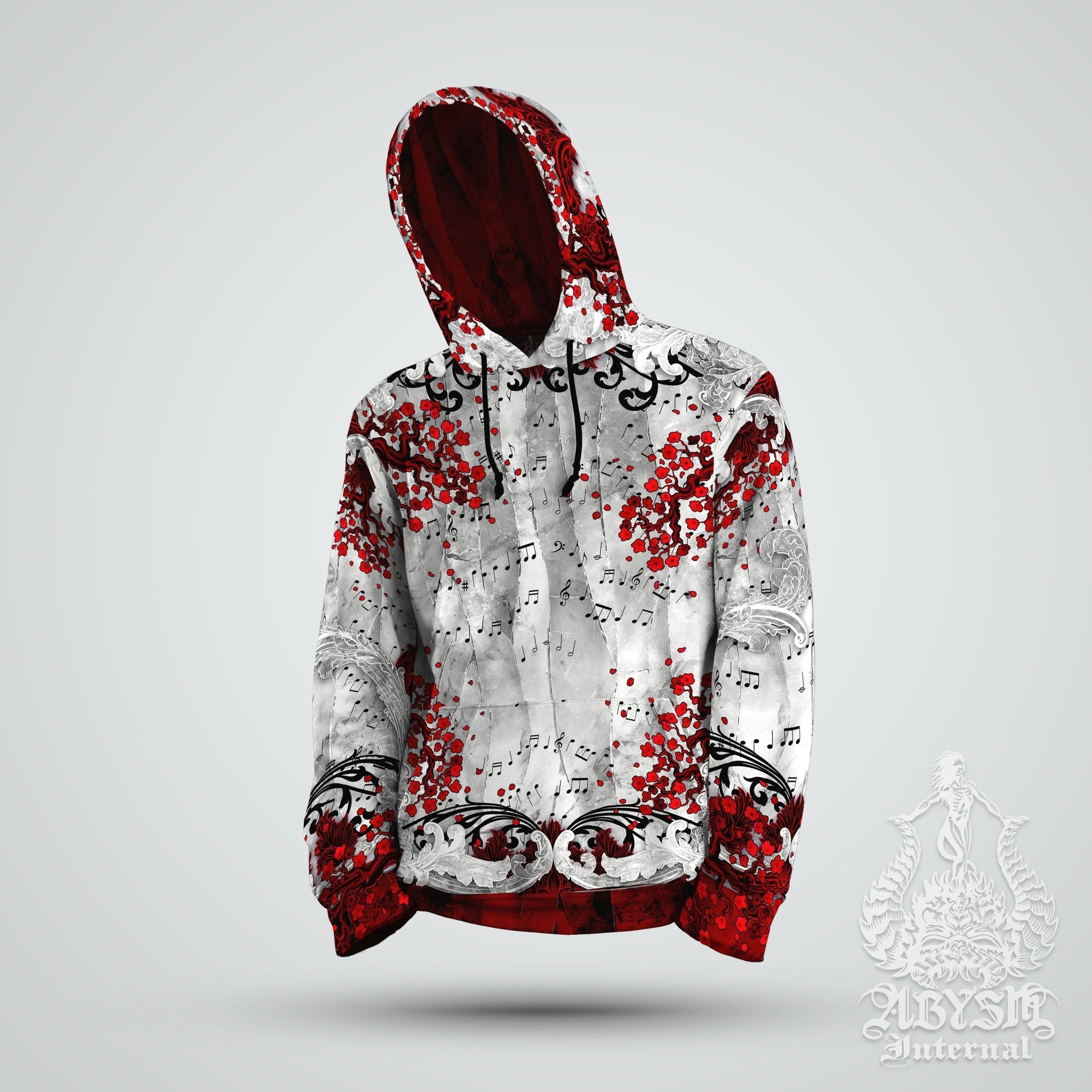 Red Dragon Hoodie, Hip Hop Outfit, Goth Music Festival Clothes, Alternative Clothing, Unisex - Bloody White - Abysm Internal
