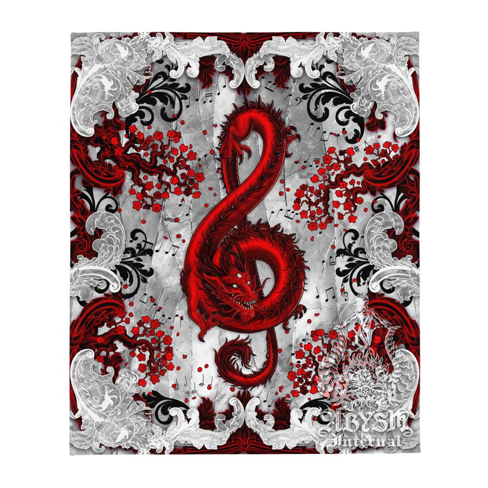 Red Dragon Tapestry, Music Wall Hanging, Gothic Home Decor, Art Print - Bloody White Goth, Treble Clef - Abysm Internal