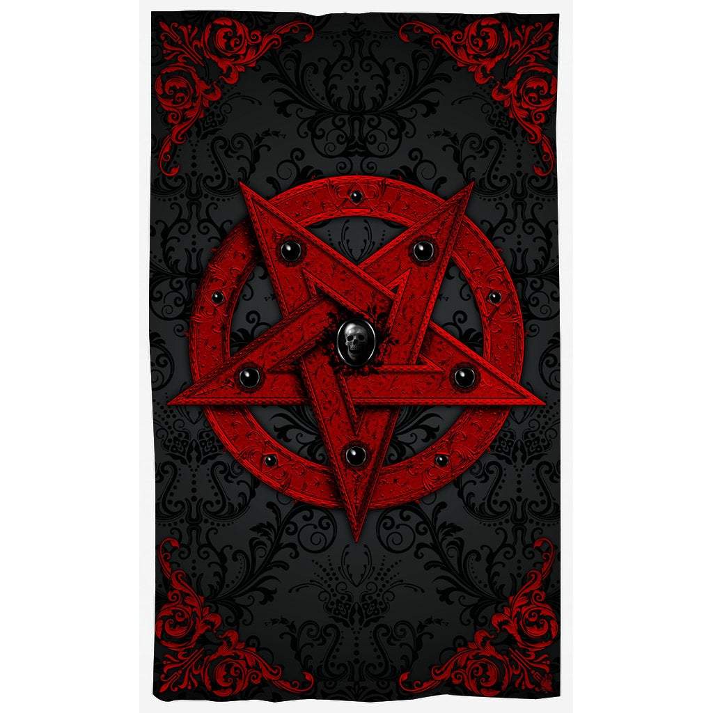 Satanic Blackout Curtains, Red Pentagram, Long Window Panels, Goth Home Decor - Abysm Internal