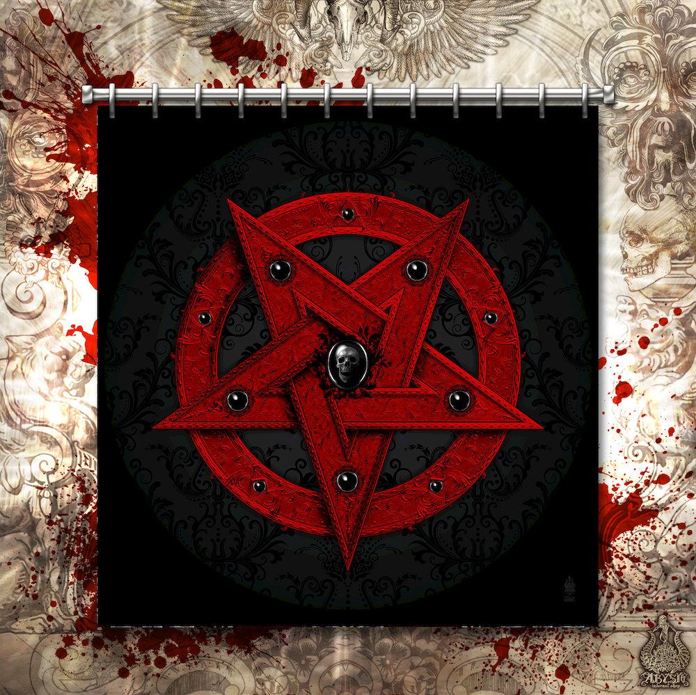 Satanic Shower Curtain, Red Pentagram, Gothic Bathroom Decor, Occult Decor - Abysm Internal