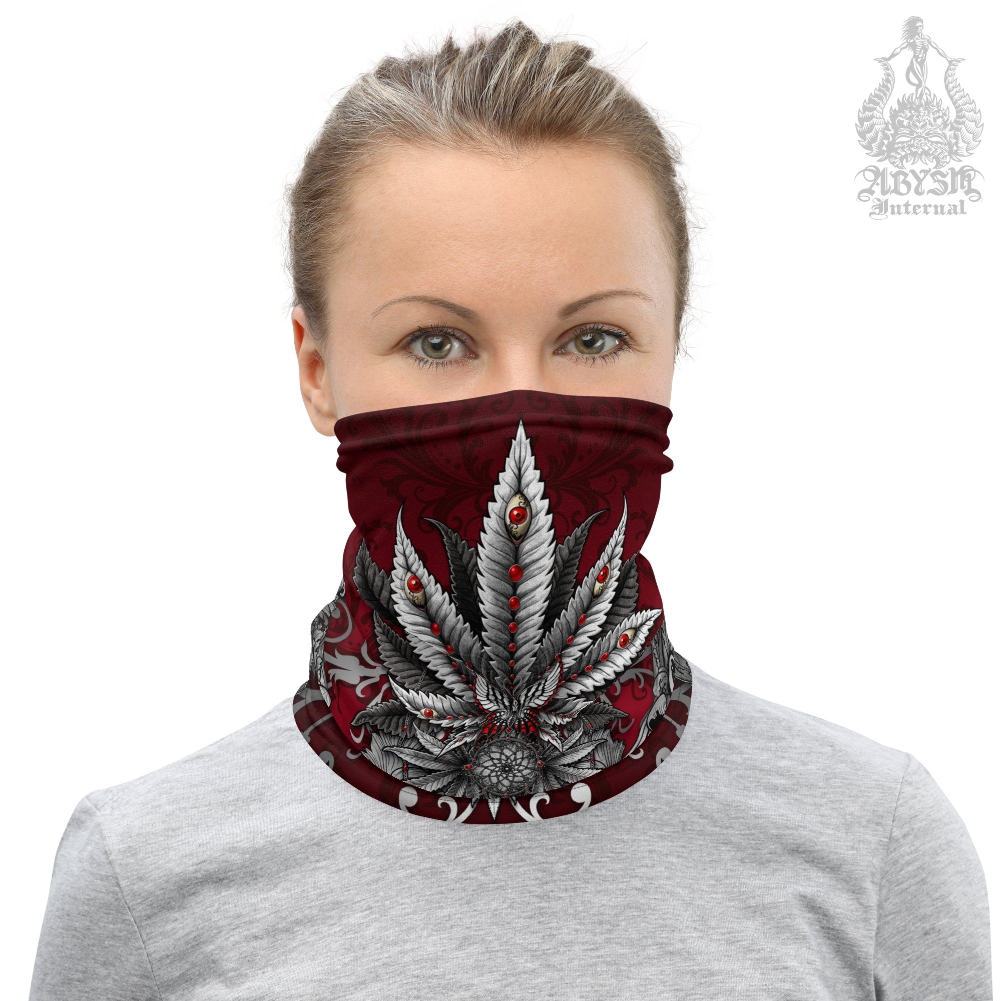 Silver Cannabis Neck Gaiter, Weed Face Mask, Marijuana Head Covering, Outdoors Festival Outfit, 420 Gift - Abysm Internal