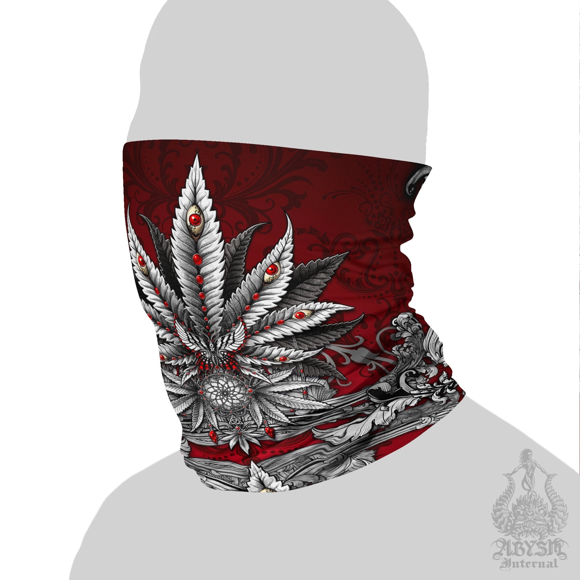 Silver Cannabis Neck Gaiter, Weed Face Mask, Marijuana Head Covering, Outdoors Festival Outfit, 420 Gift - Abysm Internal