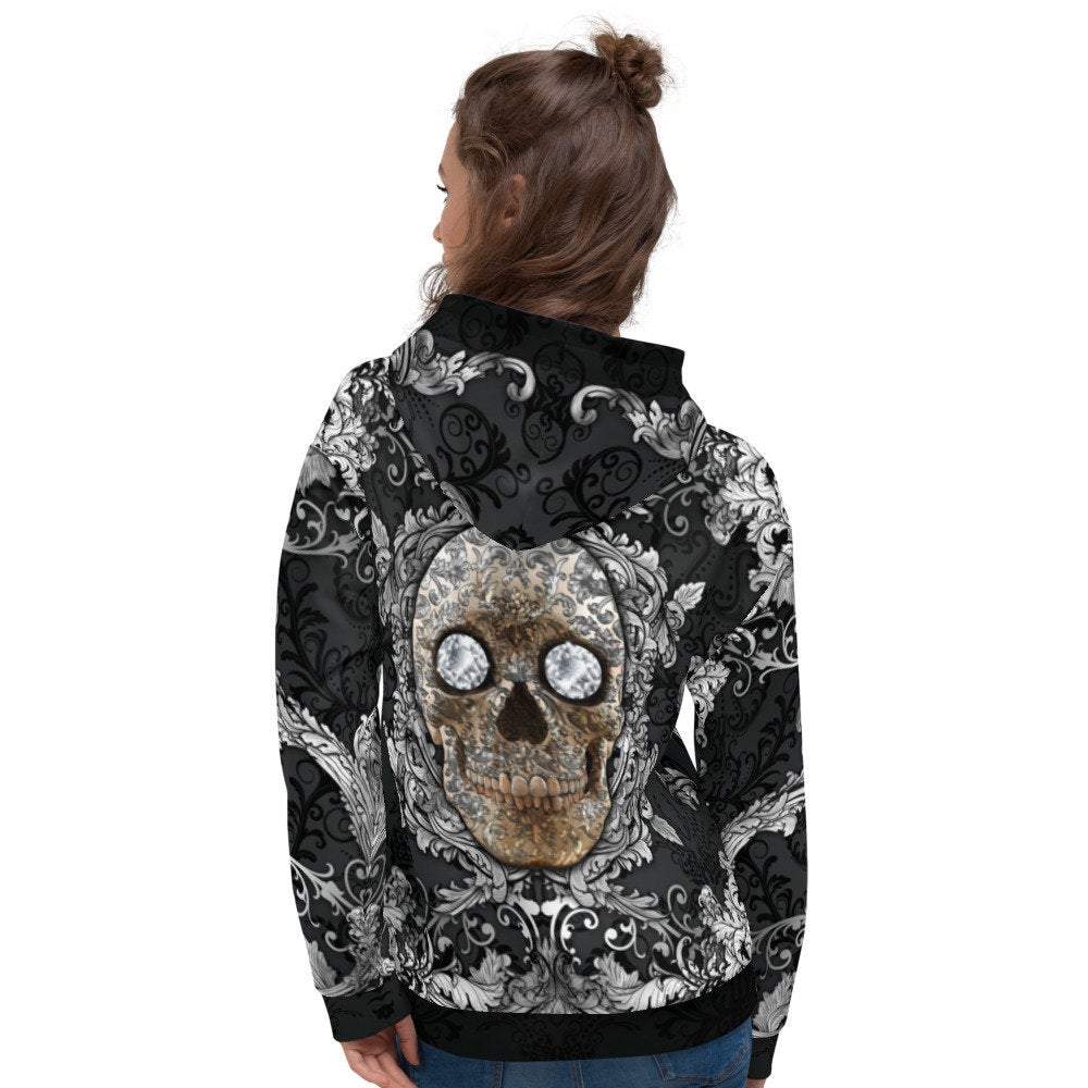 Silver Skull Hoodie, Dark Streetwear, Gothic Sweater, Skater Alternative Clothing, Unisex - Abysm Internal