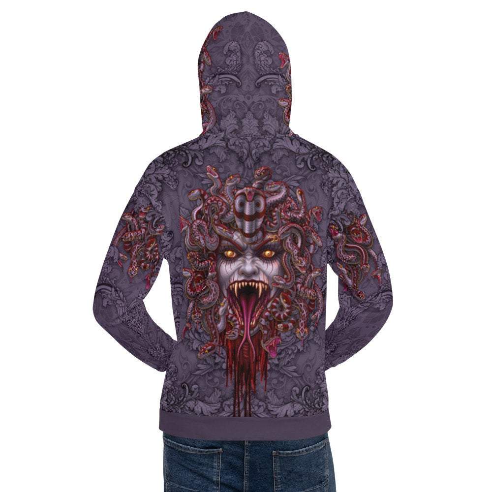 Skater Hoodie, Horror Streetwear, Metal Concert Outfit, Alternative Clothing, Unisex - Bloody Medusa, Ash - Abysm Internal