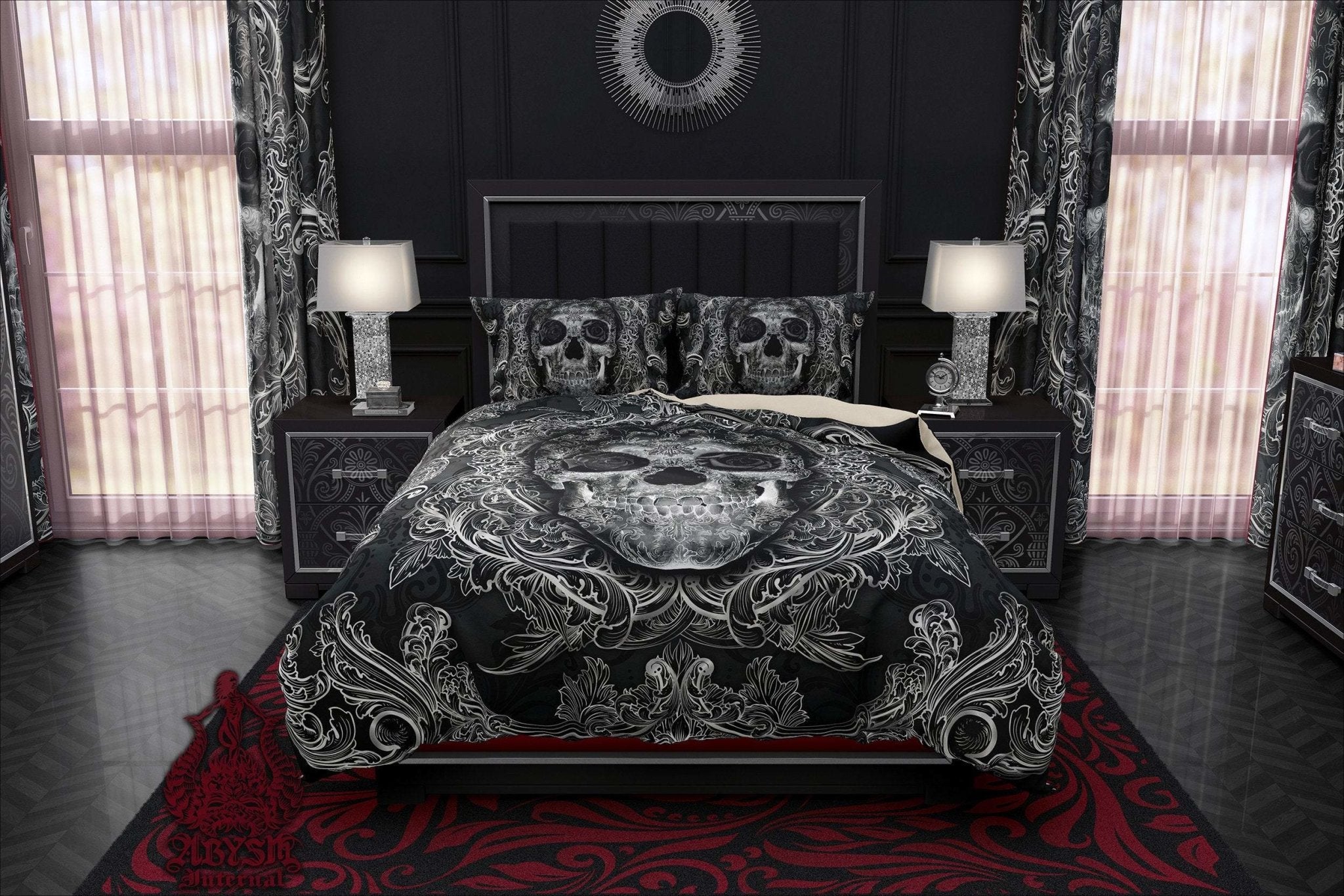Skull Bedding Set, Comforter and Duvet, Gothic Bed Cover and Bedroom Decor, King, Queen and Twin Size - Goth Art, Dark - Abysm Internal