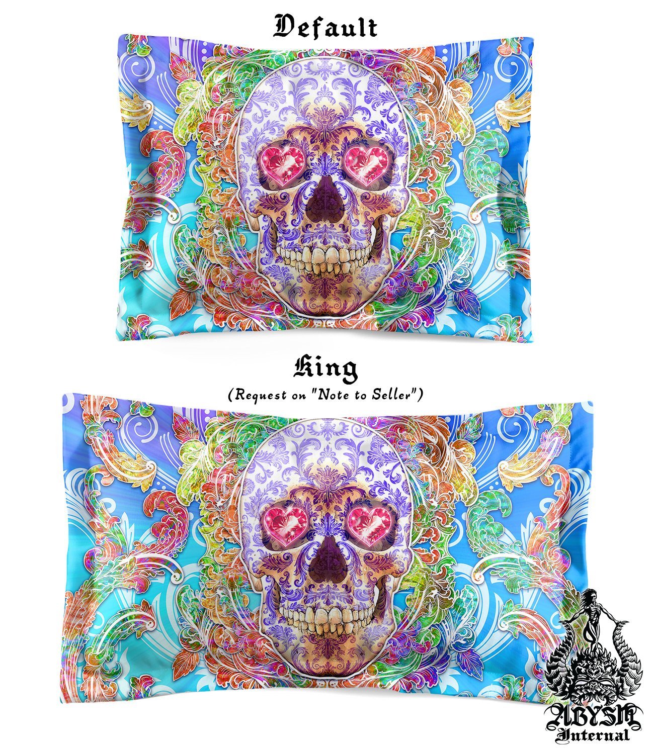 Skull Bedding Set, Comforter and Duvet, Indie Bed Cover, Indie Bedroom Decor, King, Queen and Twin Size - Creepy Cute, Psy Purple - Abysm Internal