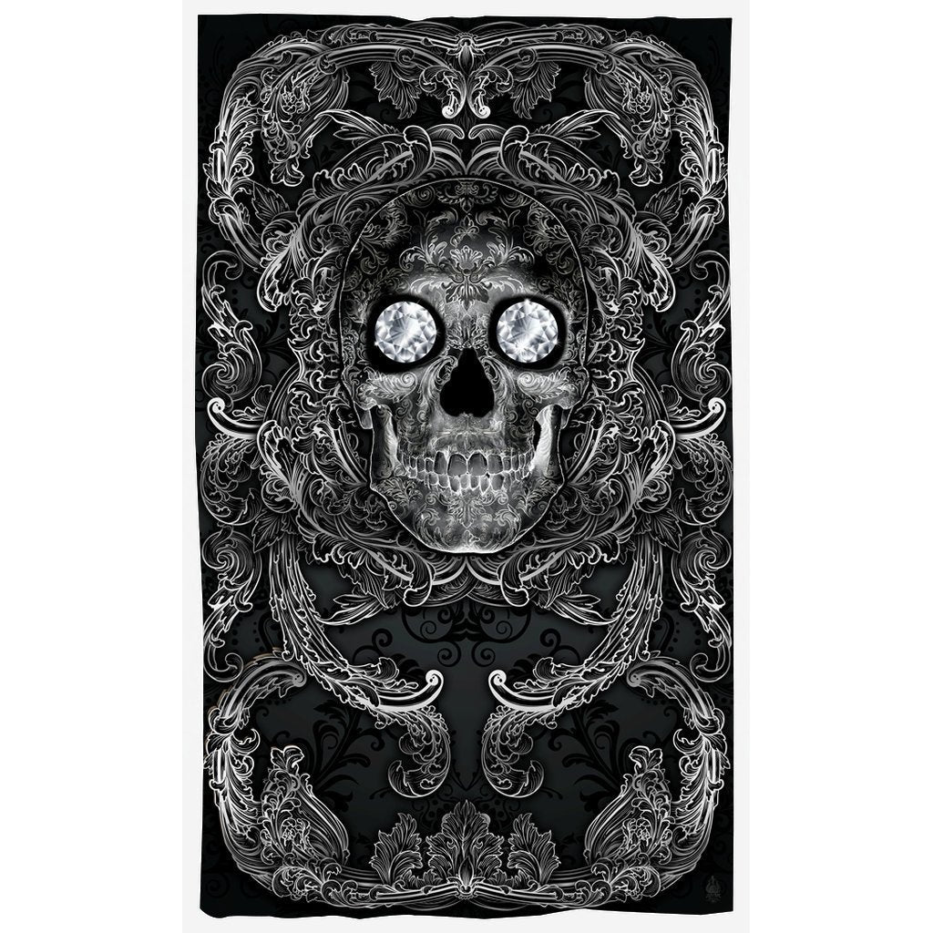 Skull Blackout Curtains, Long Window Panels, Macabre Art Print, Halloween & Gothic Home Decor - Dark, Diamonds - Abysm Internal