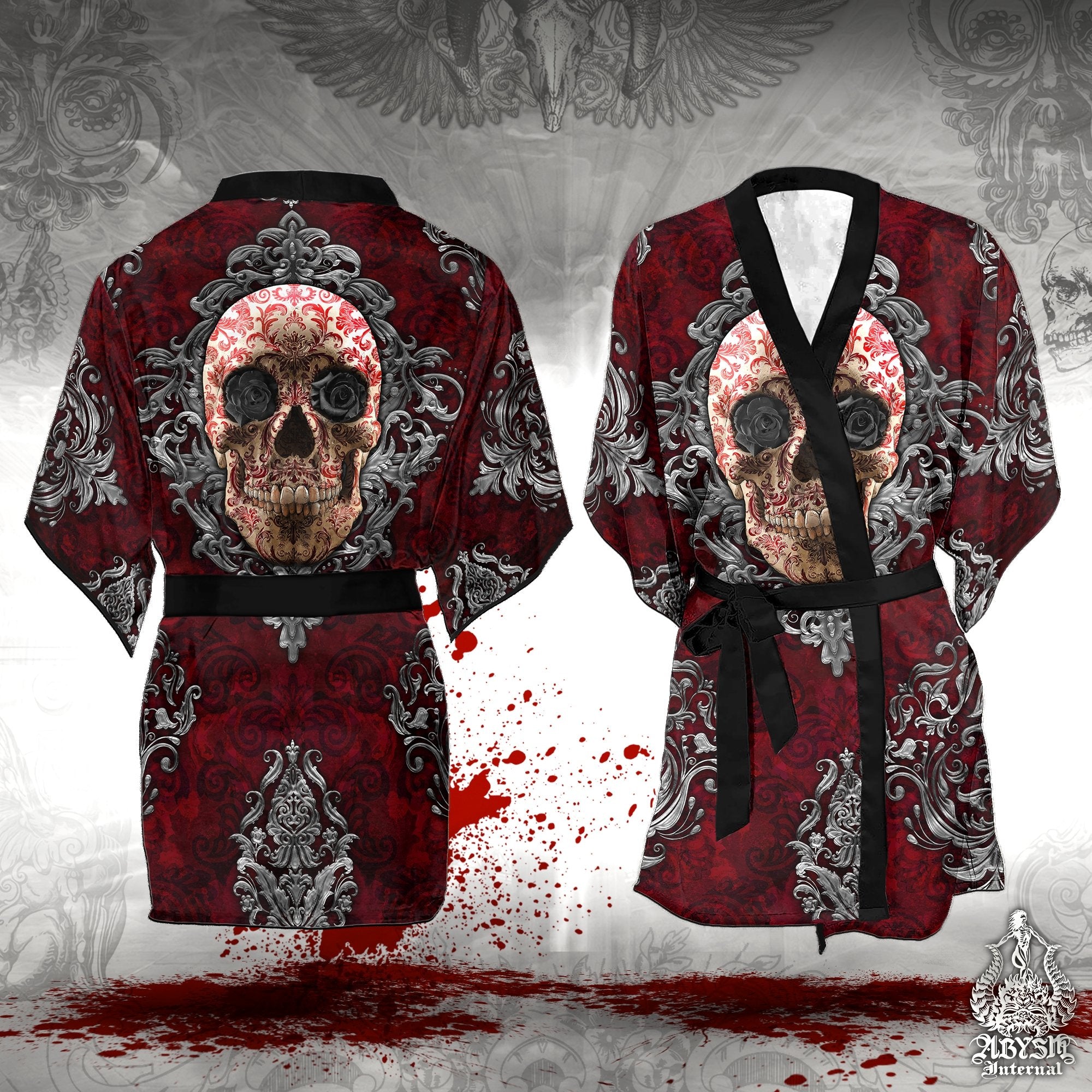 Skull Cover Up, Beach Outfit, Party Kimono, Summer Festival Robe, Goth Indie and Alternative Clothing, Unisex - Gothic - Abysm Internal