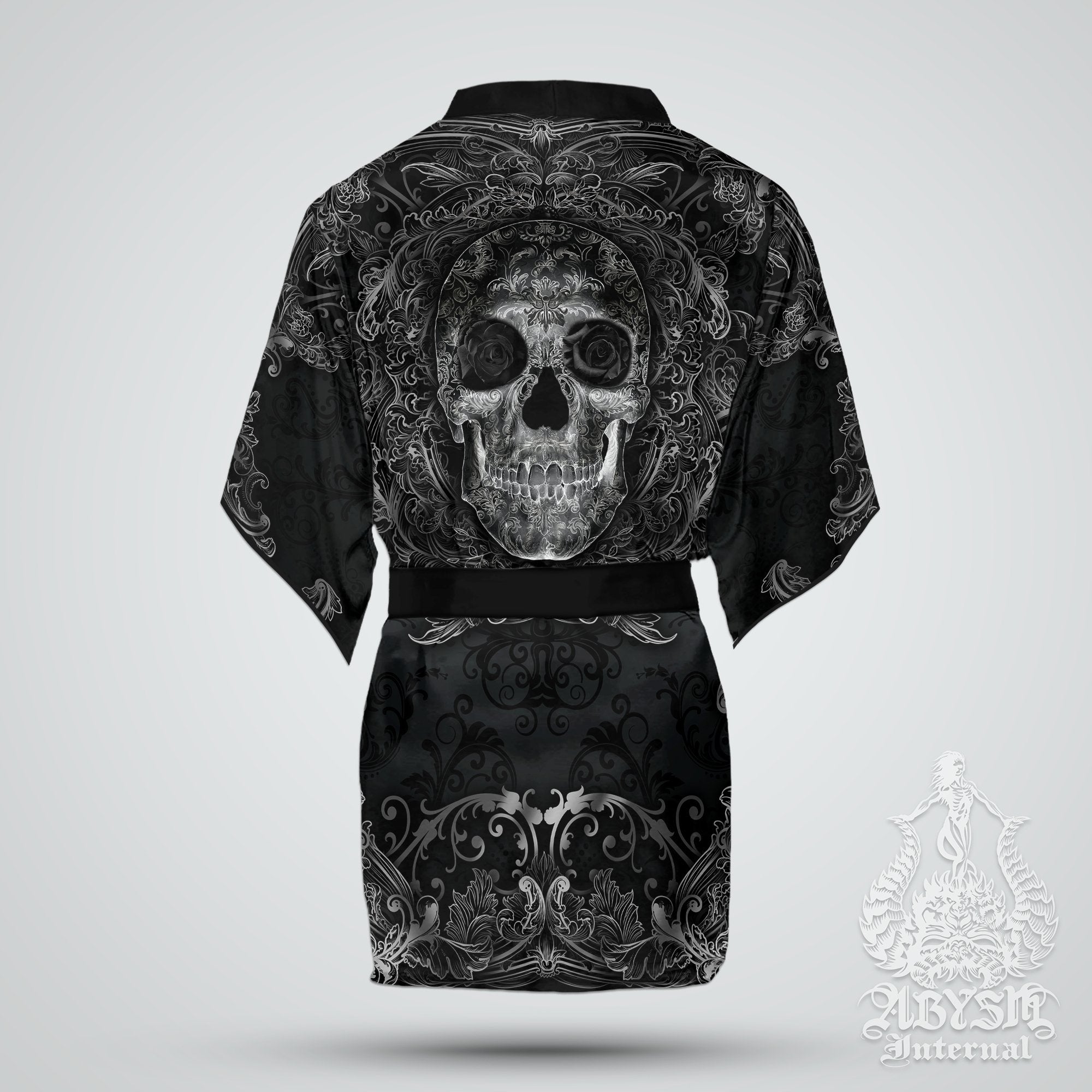 Skull Cover Up, Beach Outfit, Party Kimono, Summer Festival Robe, Gothic Indie and Alternative Clothing, Unisex - Dark - Abysm Internal