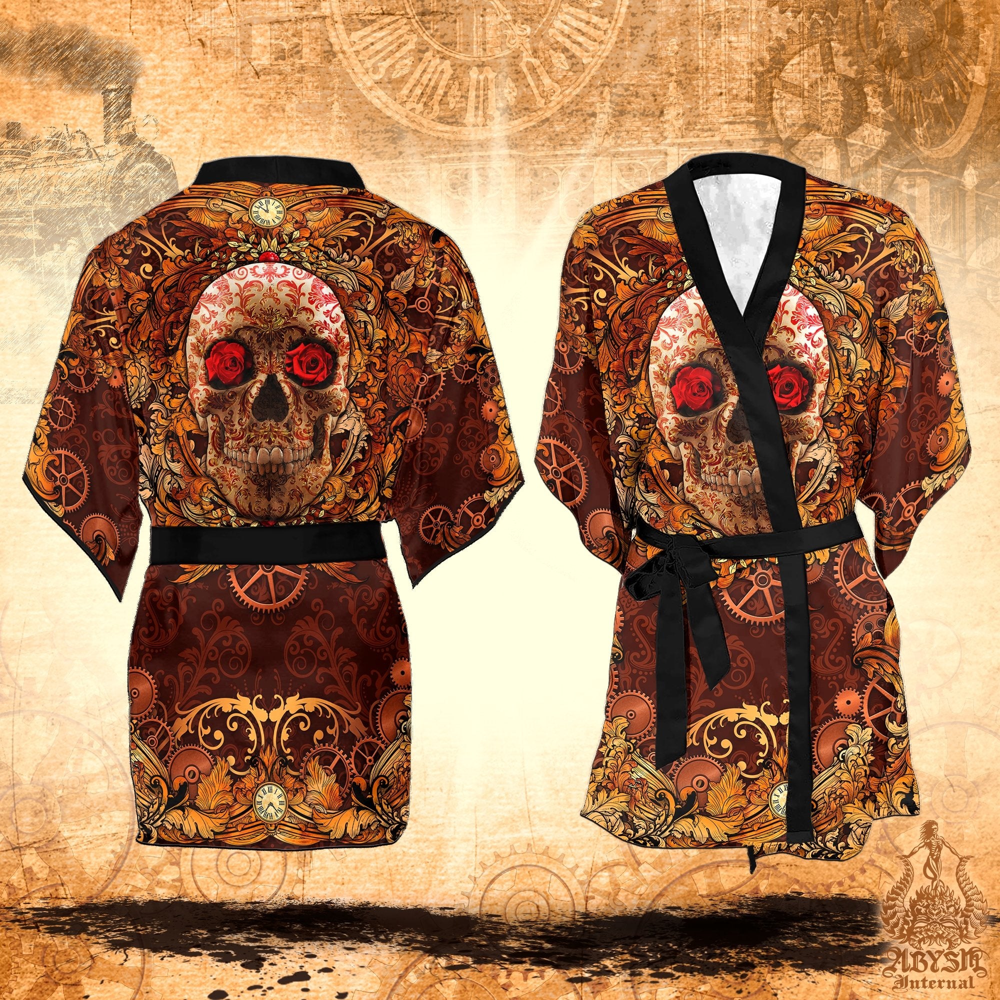 Skull Cover Up, Beach Outfit, Party Kimono, Summer Festival Robe, Indie and Alternative Clothing, Unisex - Steampunk - Abysm Internal