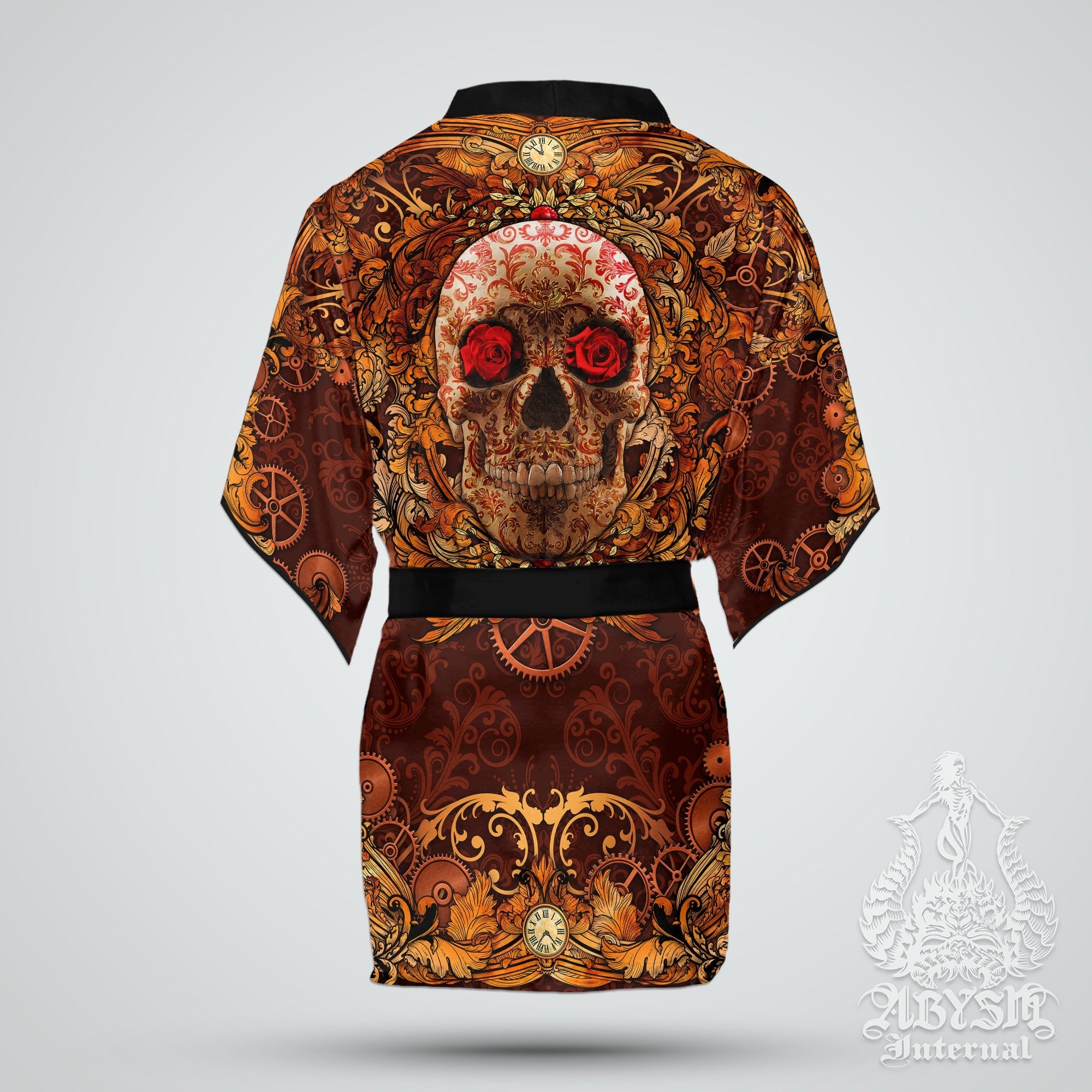 Skull Cover Up, Beach Outfit, Party Kimono, Summer Festival Robe, Indie and Alternative Clothing, Unisex - Steampunk - Abysm Internal