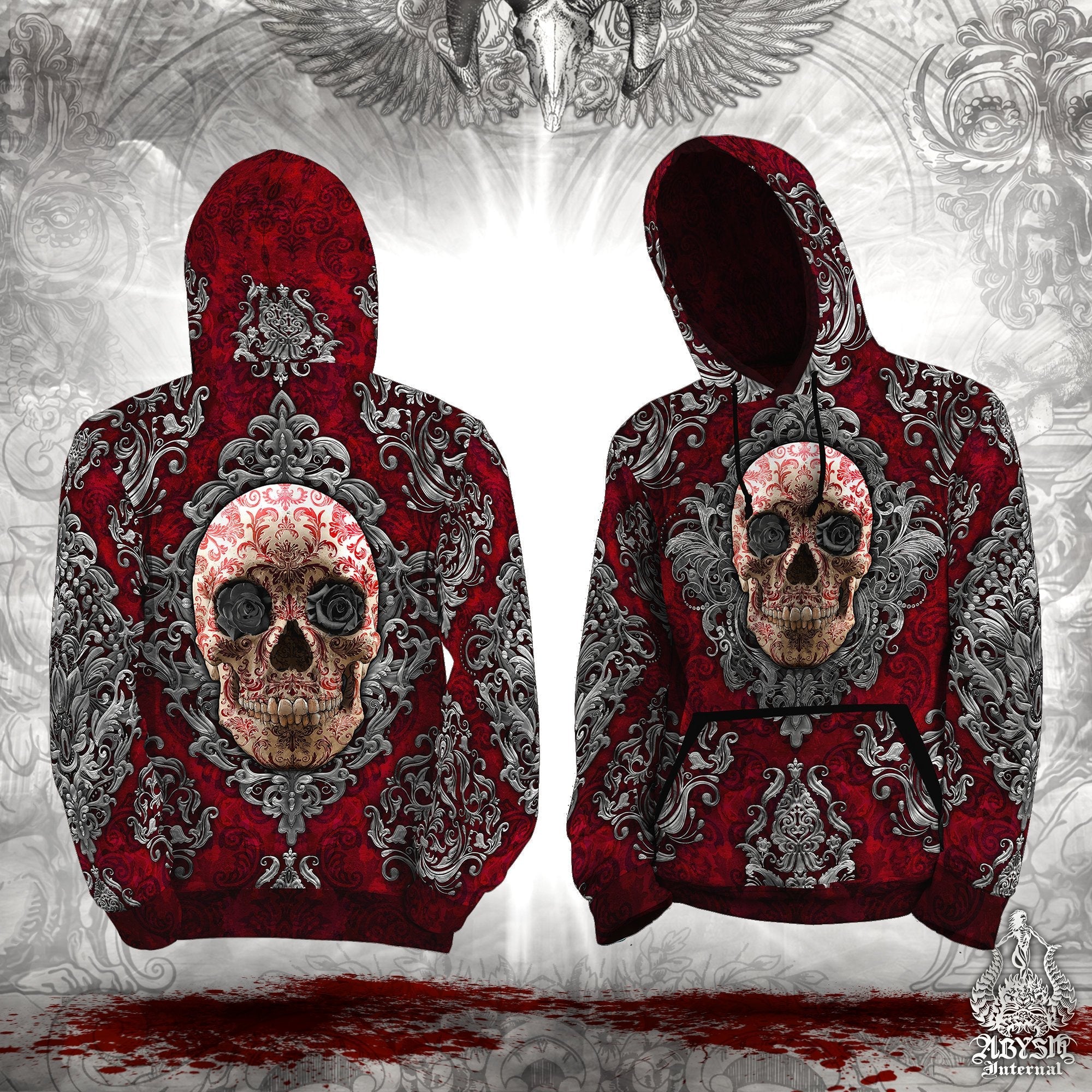 Skull Hoodie, Gothic Streetwear, Goth Outfit, Alternative Clothing, Unisex - Abysm Internal
