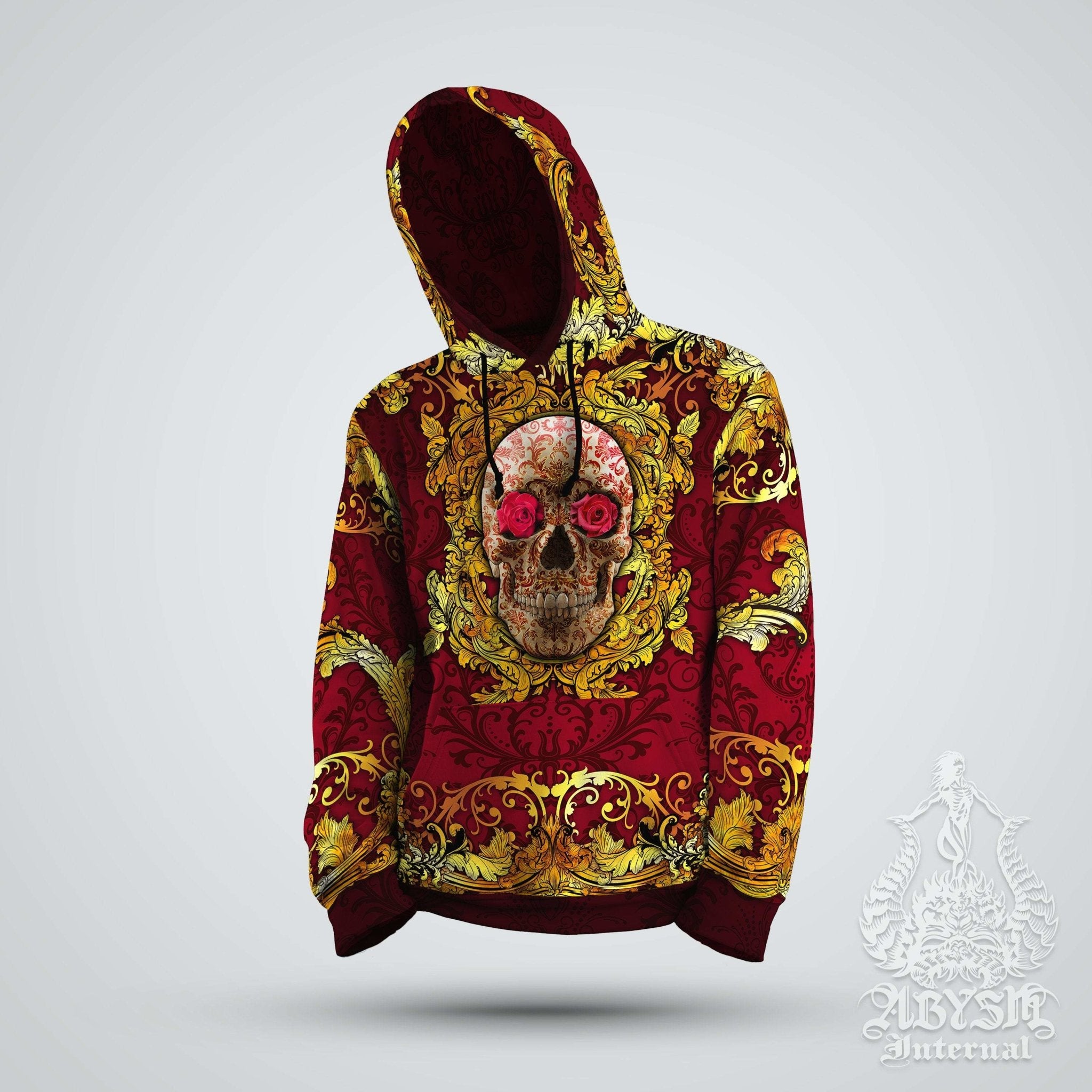 Skull Hoodie, Hip Hop Streetwear, Victorian, Graffiti Unisex - Gold and Red - Abysm Internal
