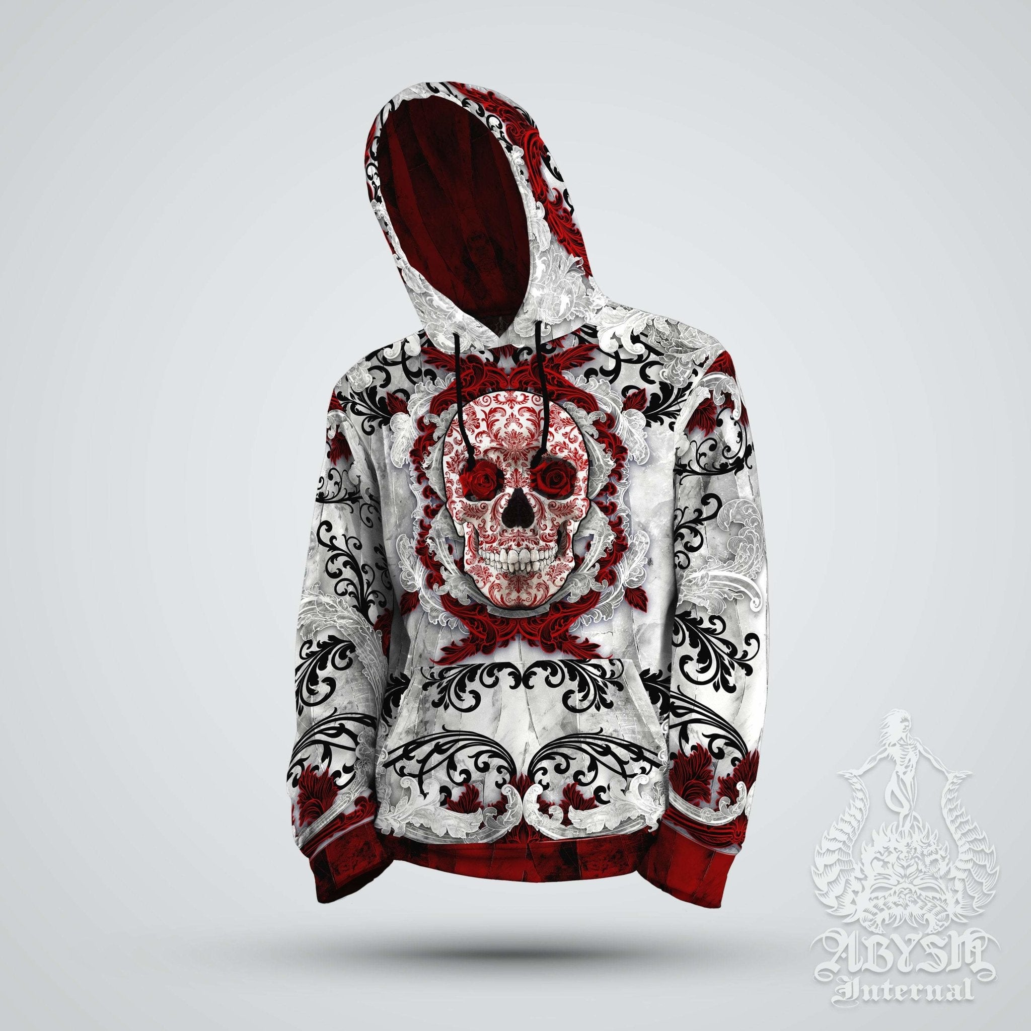 Skull Hoodie, White Goth Streetwear, Street Outfit, Gothic Sweater, Alternative Clothing, Unisex - Bloody - Abysm Internal