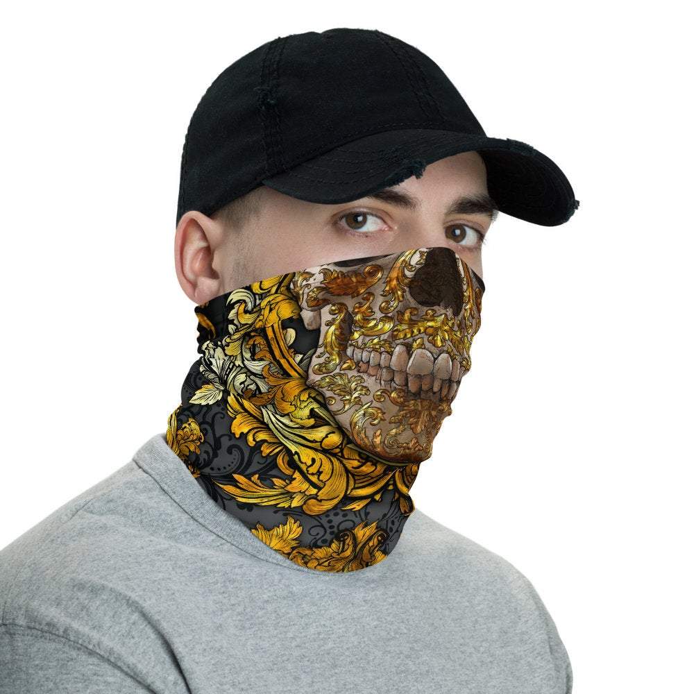 Skull Neck Gaiter, Face Mask, Head Covering - Gold - Abysm Internal