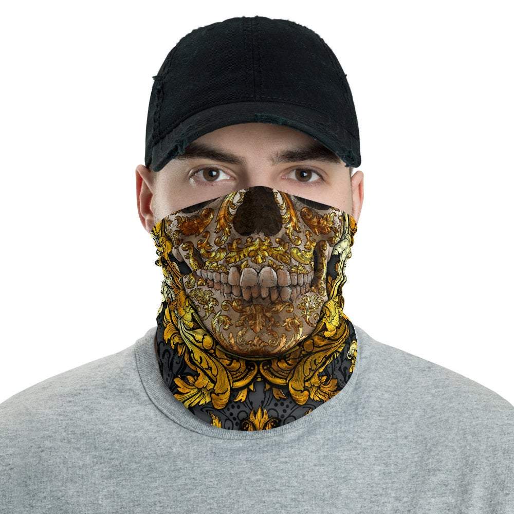 Skull Neck Gaiter, Face Mask, Head Covering - Gold - Abysm Internal