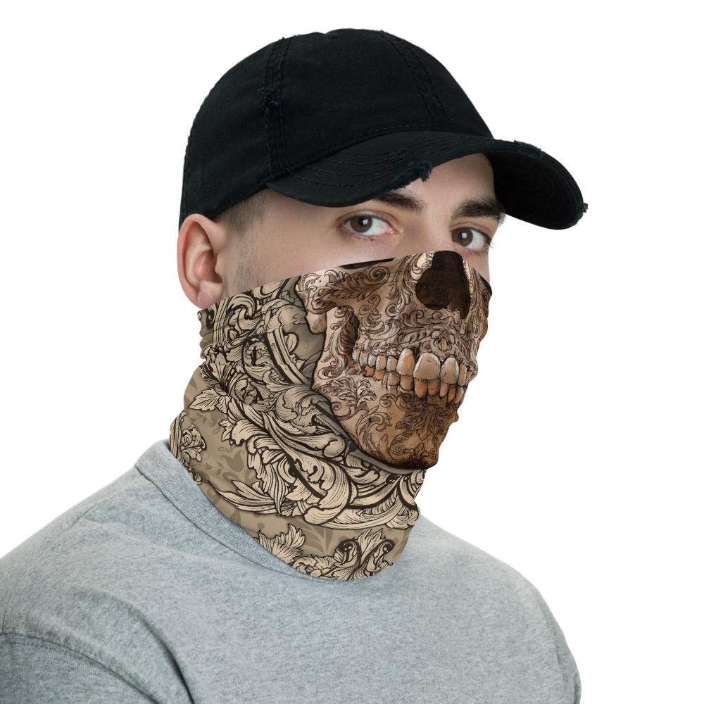 Skull Neck Gaiter, Face Mask, Head Covering, Goth Street Outfit - Cream - Abysm Internal
