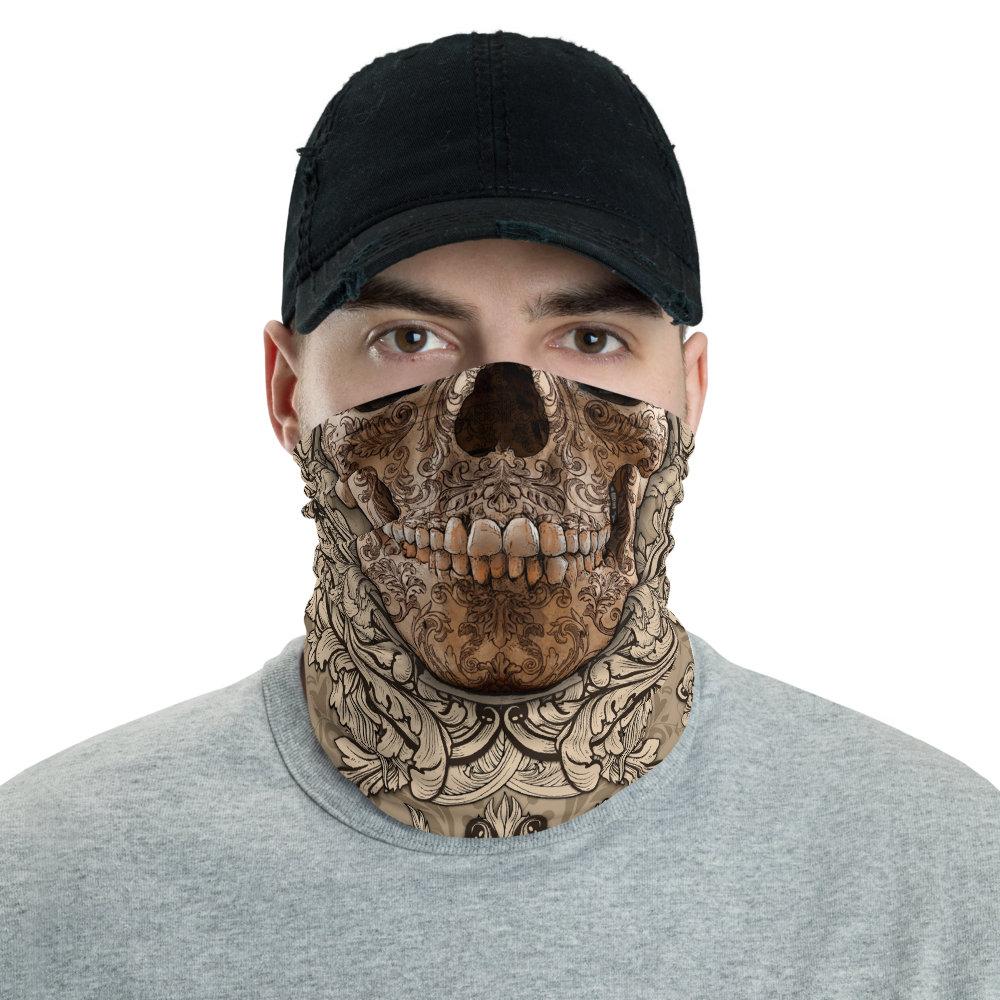Skull Neck Gaiter, Face Mask, Head Covering, Goth Street Outfit - Cream - Abysm Internal